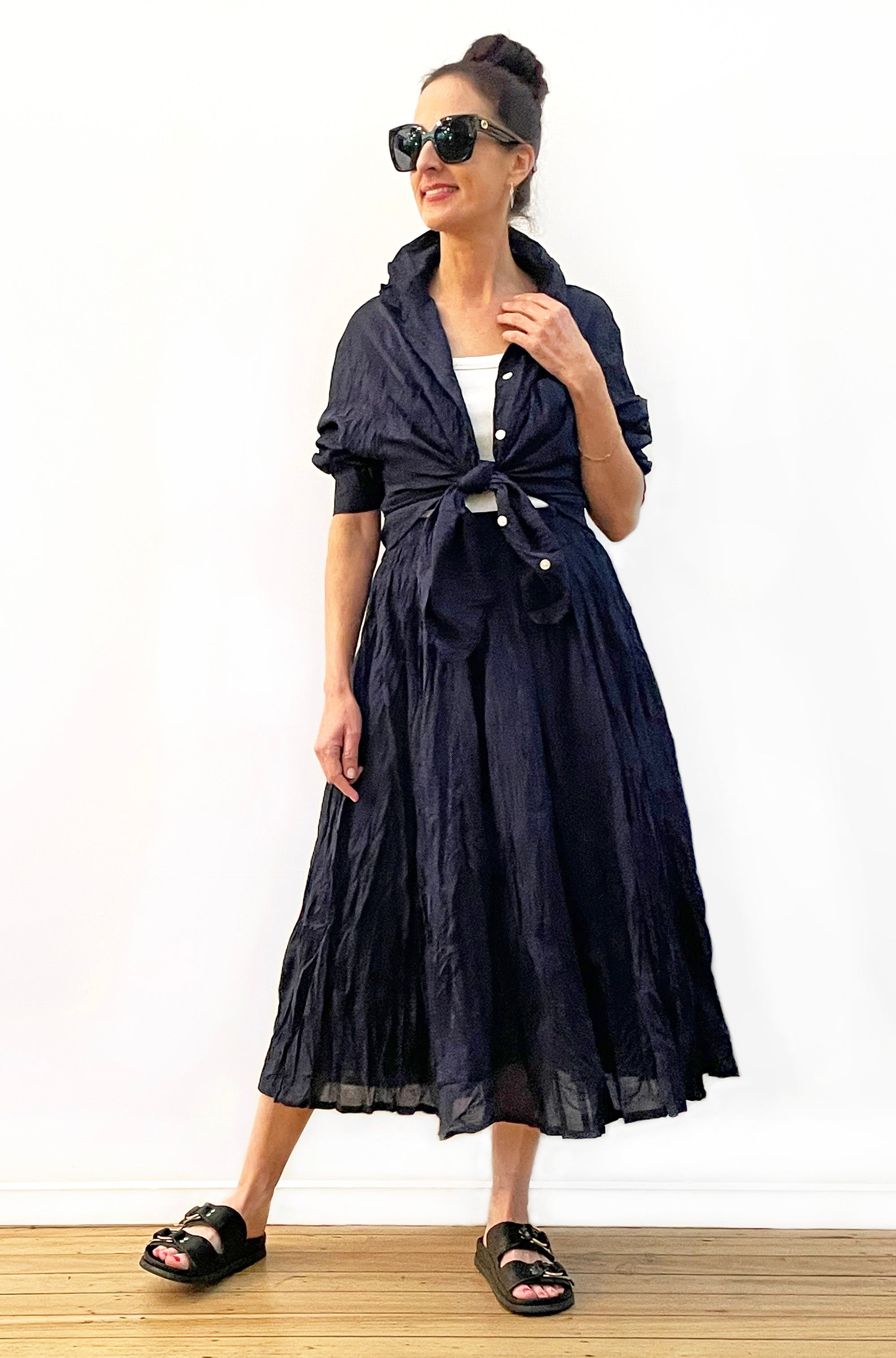 COTTON TWIST & GO MIDI SKIRT FRENCH NAVY