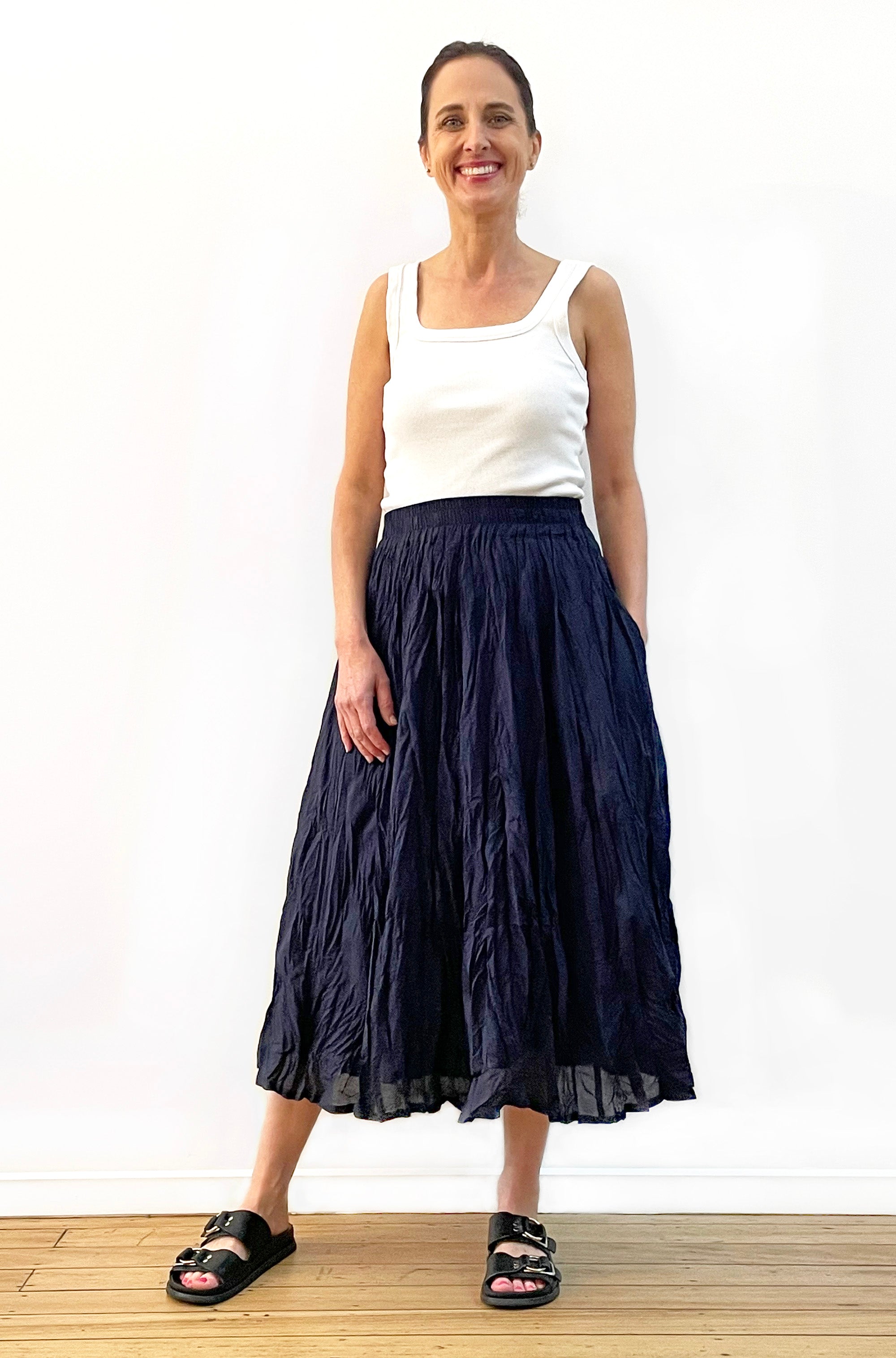 COTTON TWIST & GO MIDI SKIRT FRENCH NAVY