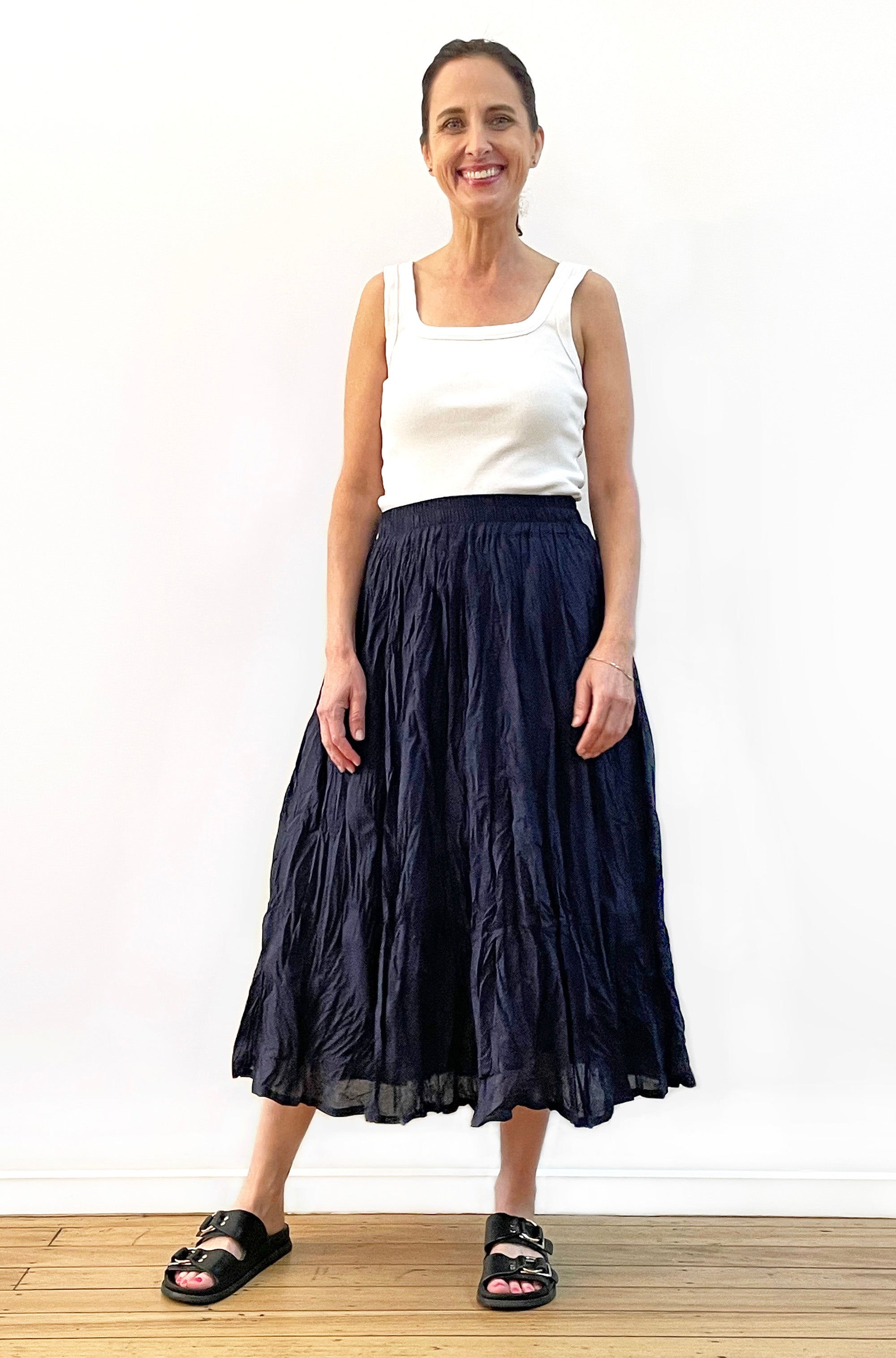 COTTON TWIST & GO MIDI SKIRT FRENCH NAVY