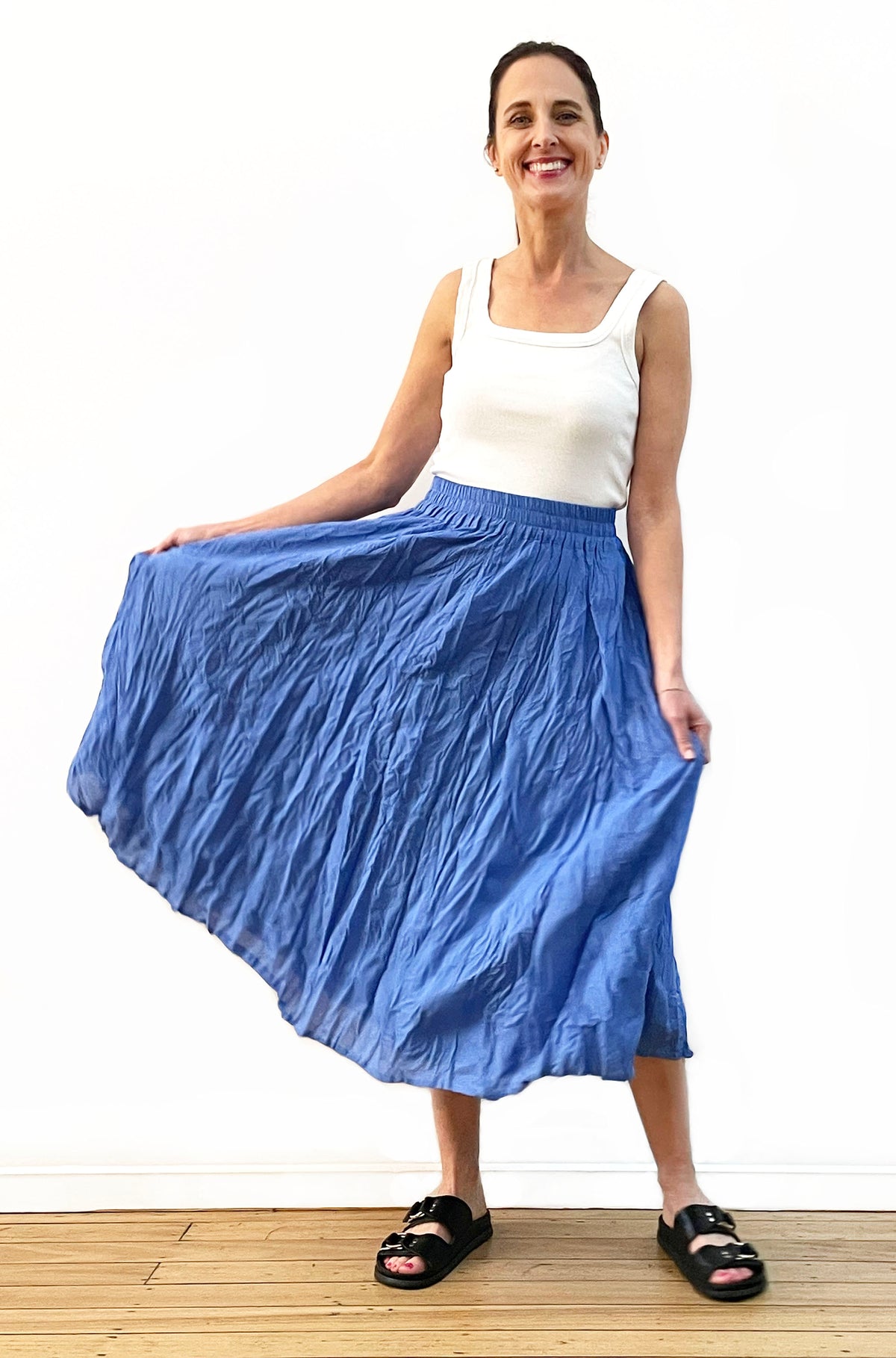 COTTON TWIST & GO MIDI SKIRT OCEAN BLUE