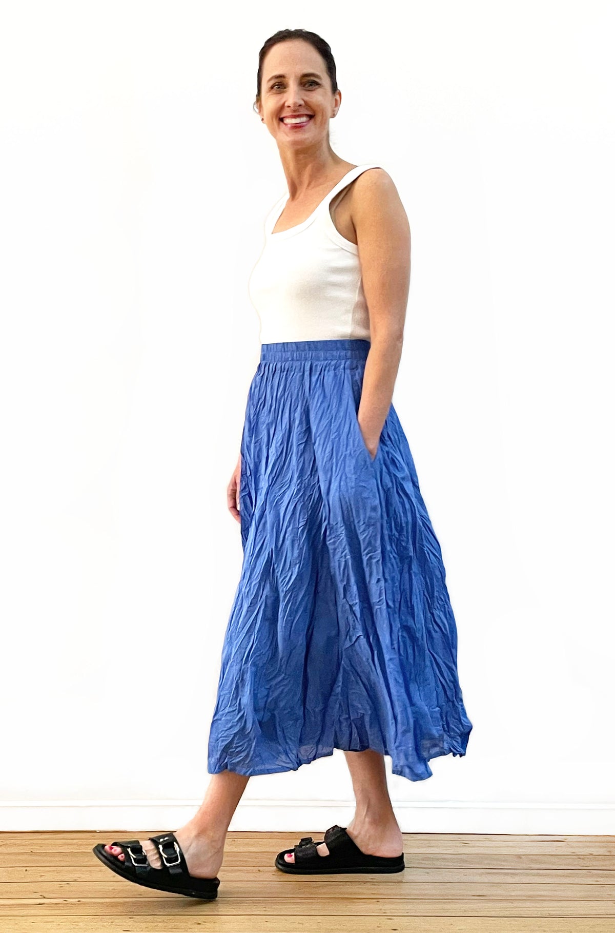COTTON TWIST & GO MIDI SKIRT OCEAN BLUE