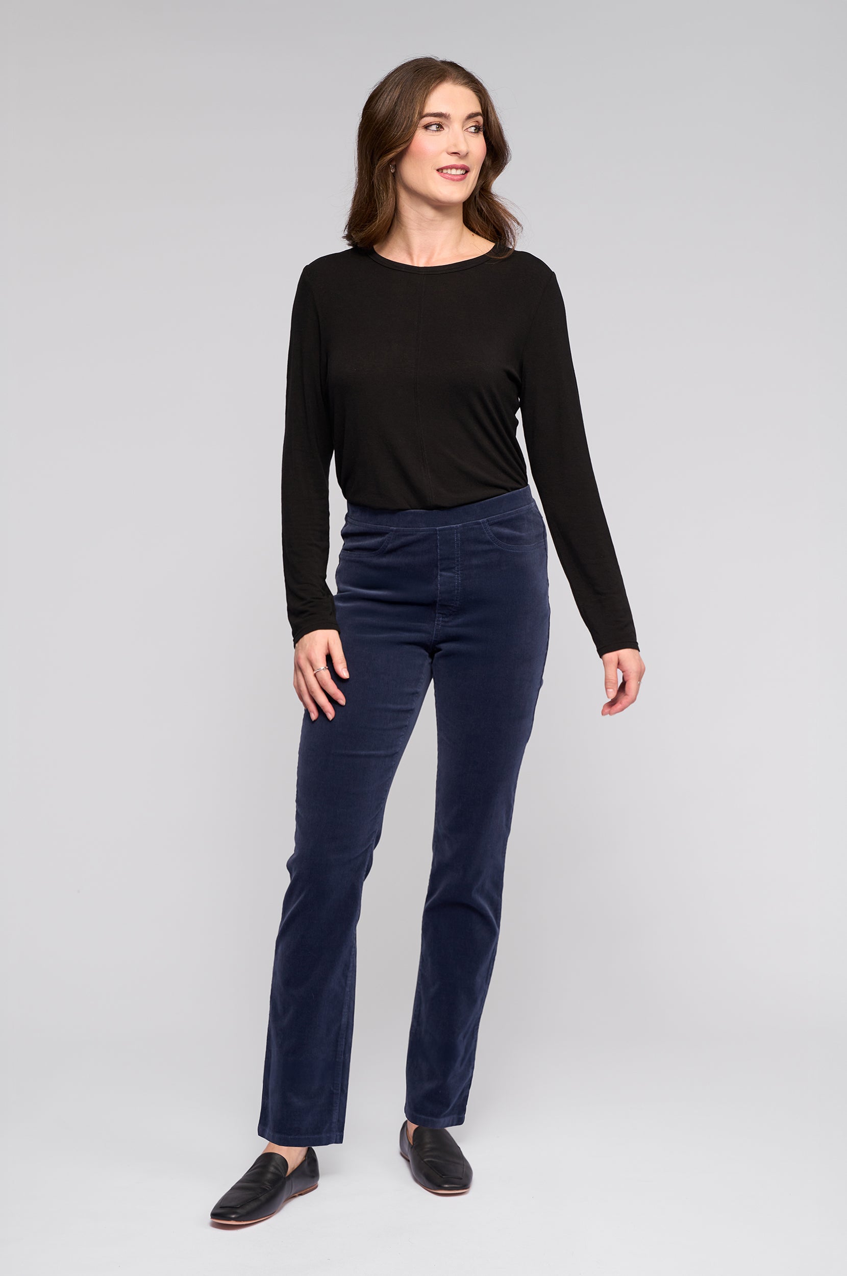 VASSALLI BAY SLIM LEG CORD PULL ON PANT SLATE