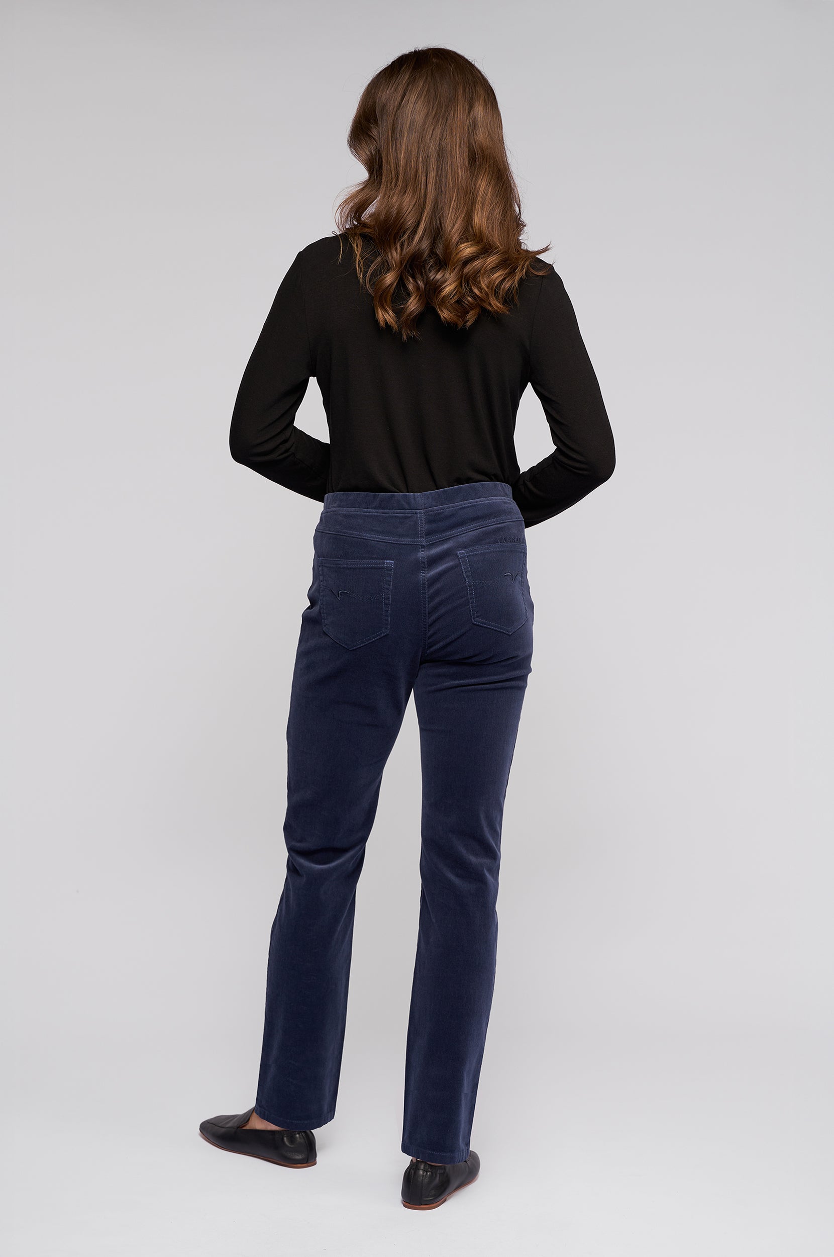 VASSALLI BAY SLIM LEG CORD PULL ON PANT SLATE