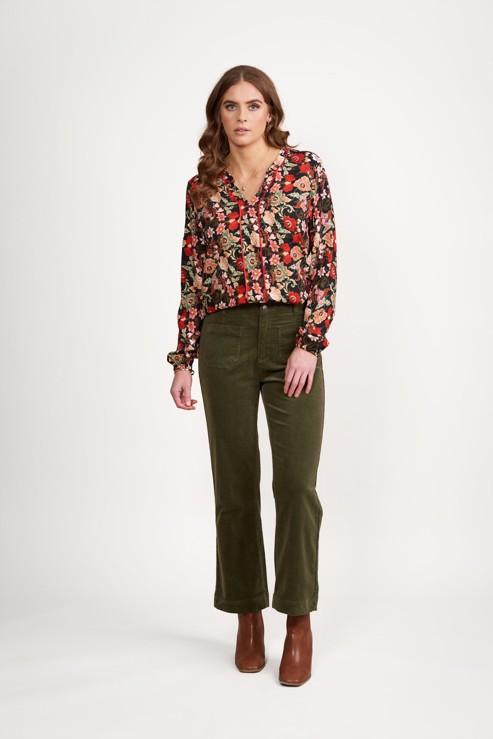 VASSALLI WIDE LEG ANKLE GRAZER CORD PANT DEEP SAGE