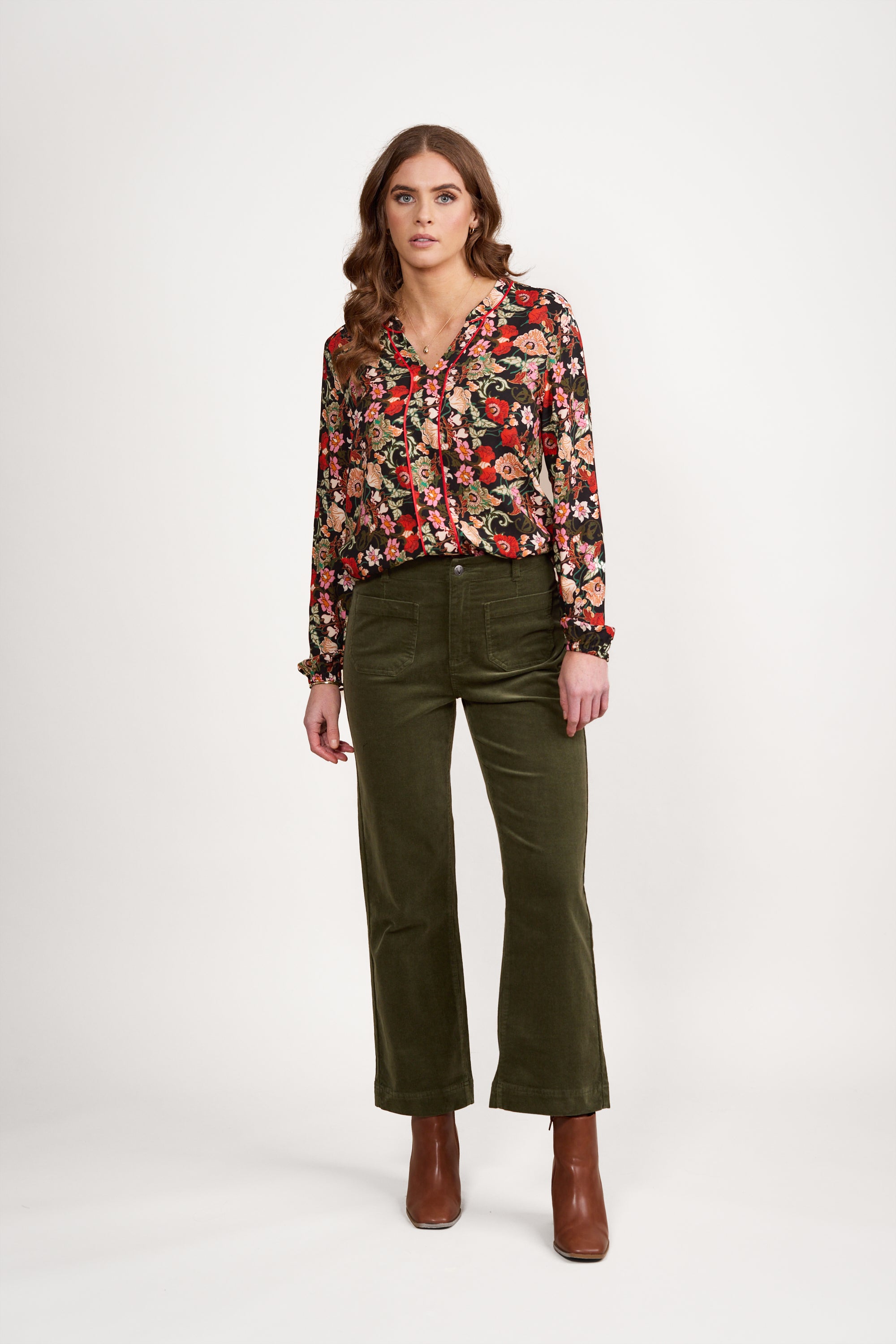 VASSALLI WIDE LEG ANKLE GRAZER CORD PANT DEEP SAGE