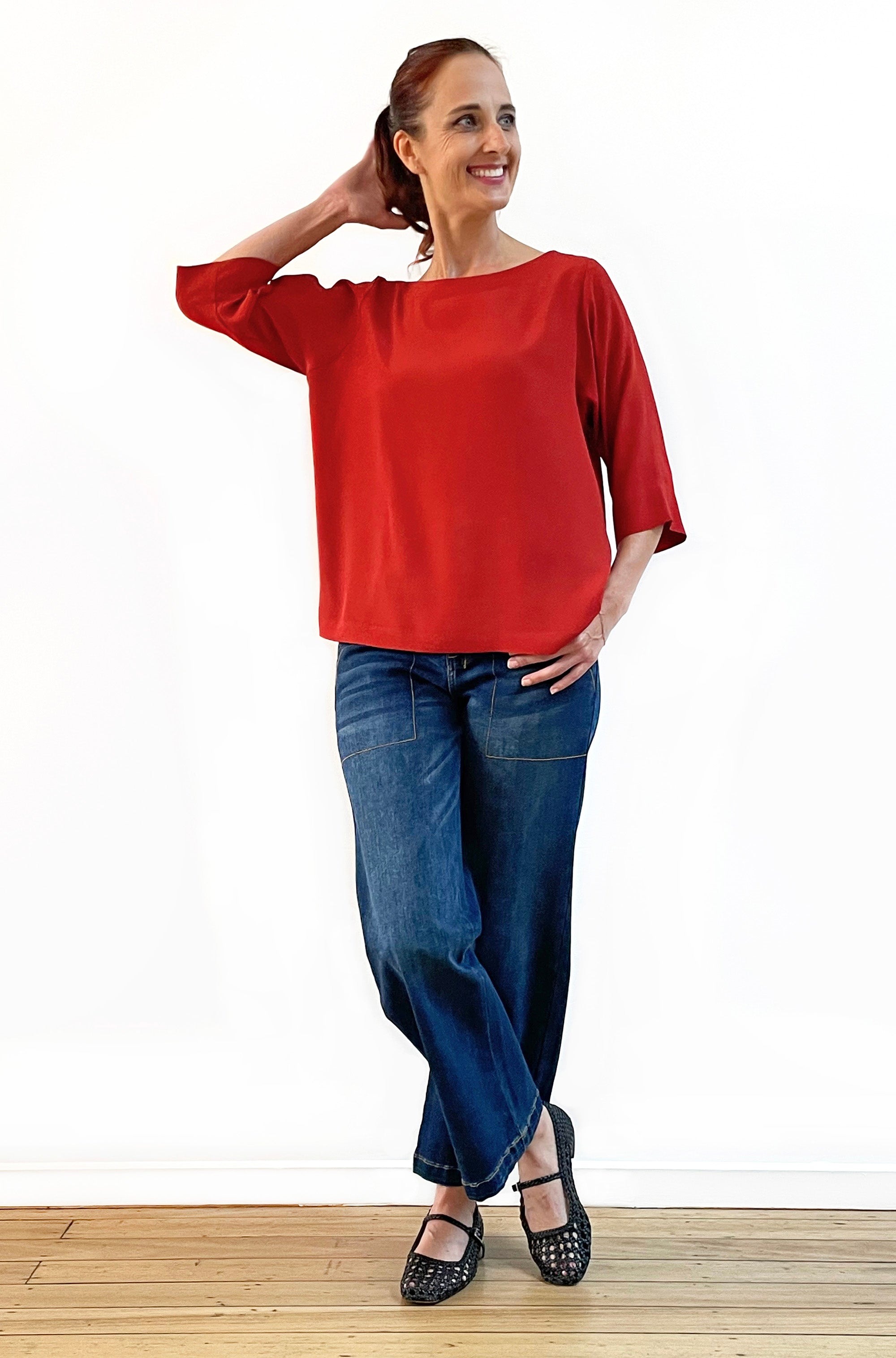 VISCOSE CLASSIC 3/4 SLEEVE TOP PAPRIKA