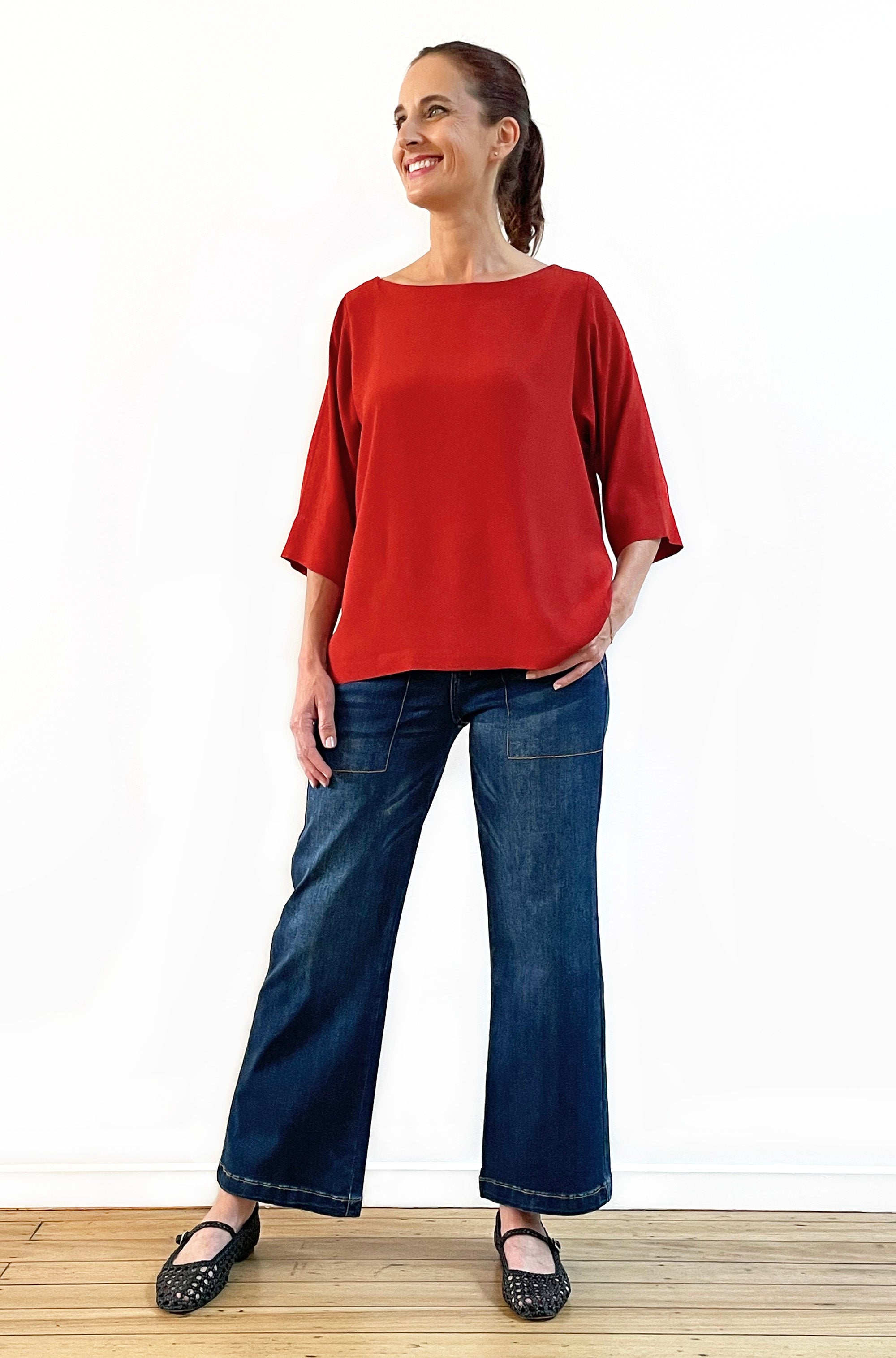 VISCOSE CLASSIC 3/4 SLEEVE TOP PAPRIKA