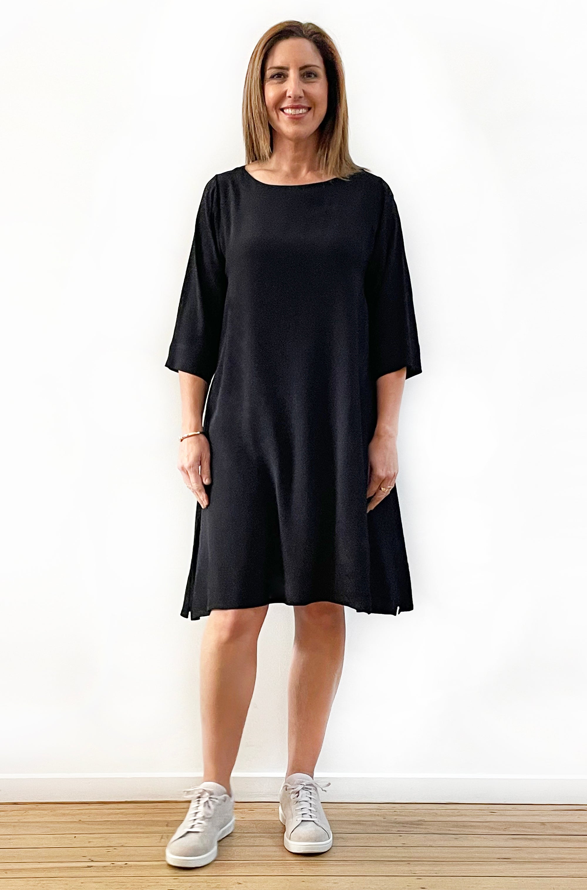 VISCOSE A-LINE SHIFT DRESS BLACK