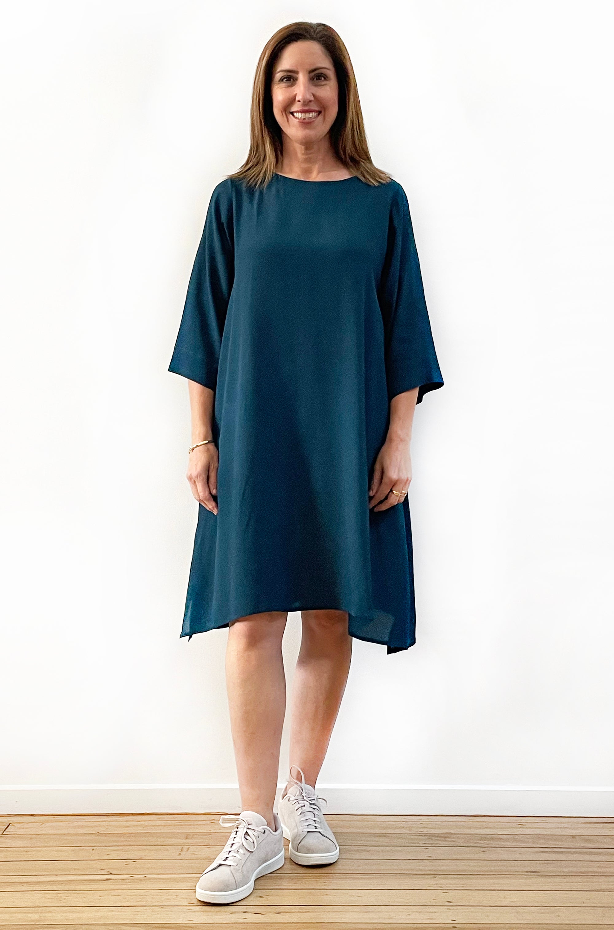 VISCOSE A-LINE SHIFT DRESS DEEP GREEN