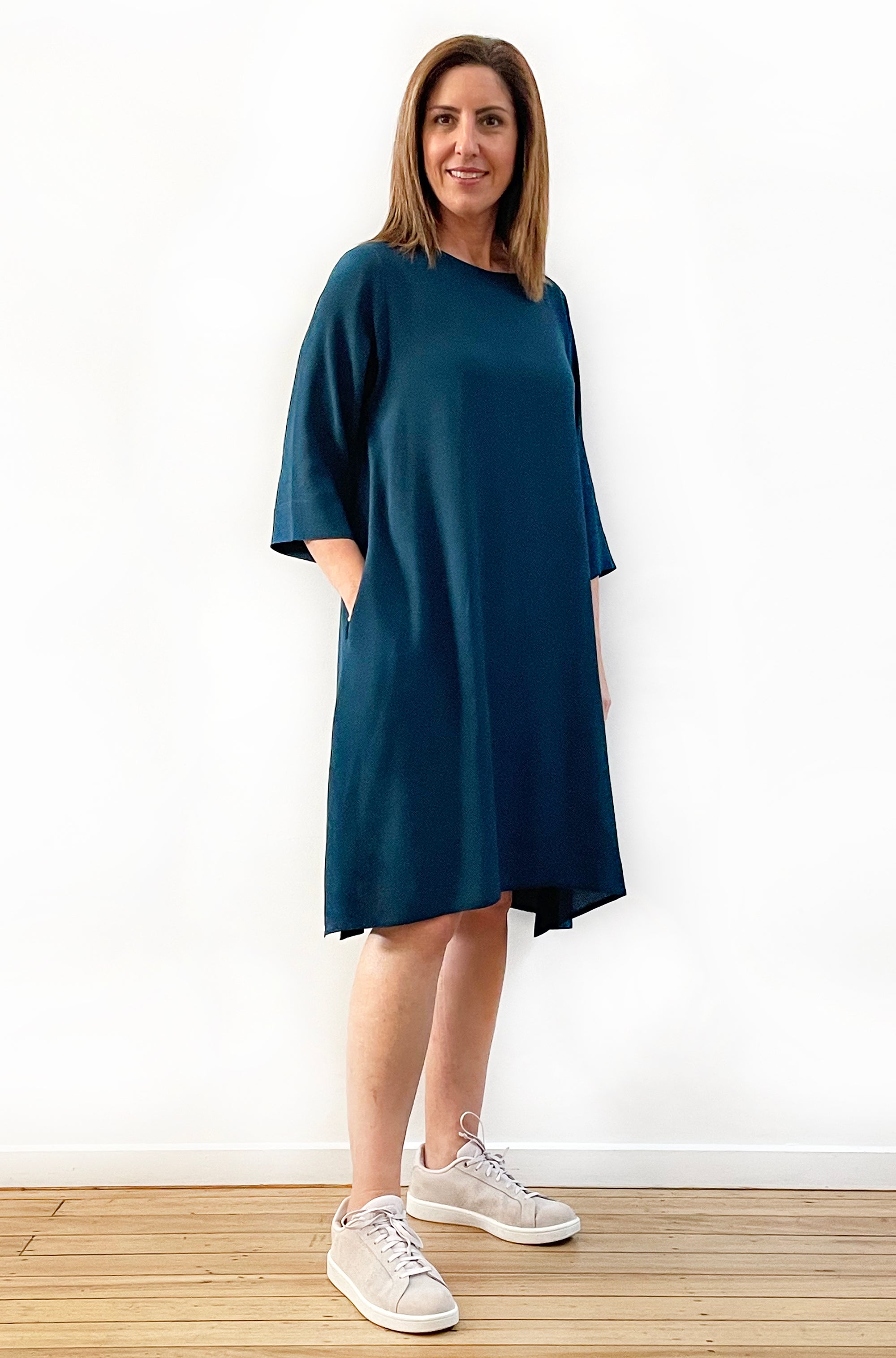 VISCOSE A-LINE SHIFT DRESS DEEP GREEN
