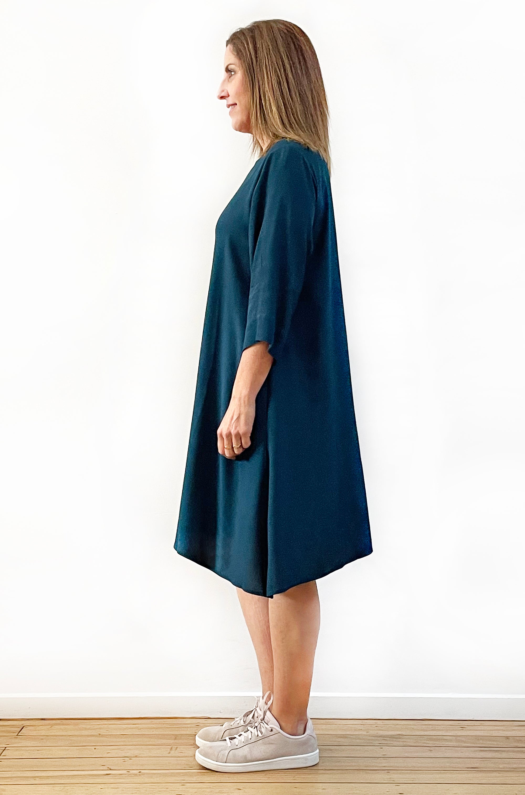 VISCOSE A-LINE SHIFT DRESS DEEP GREEN