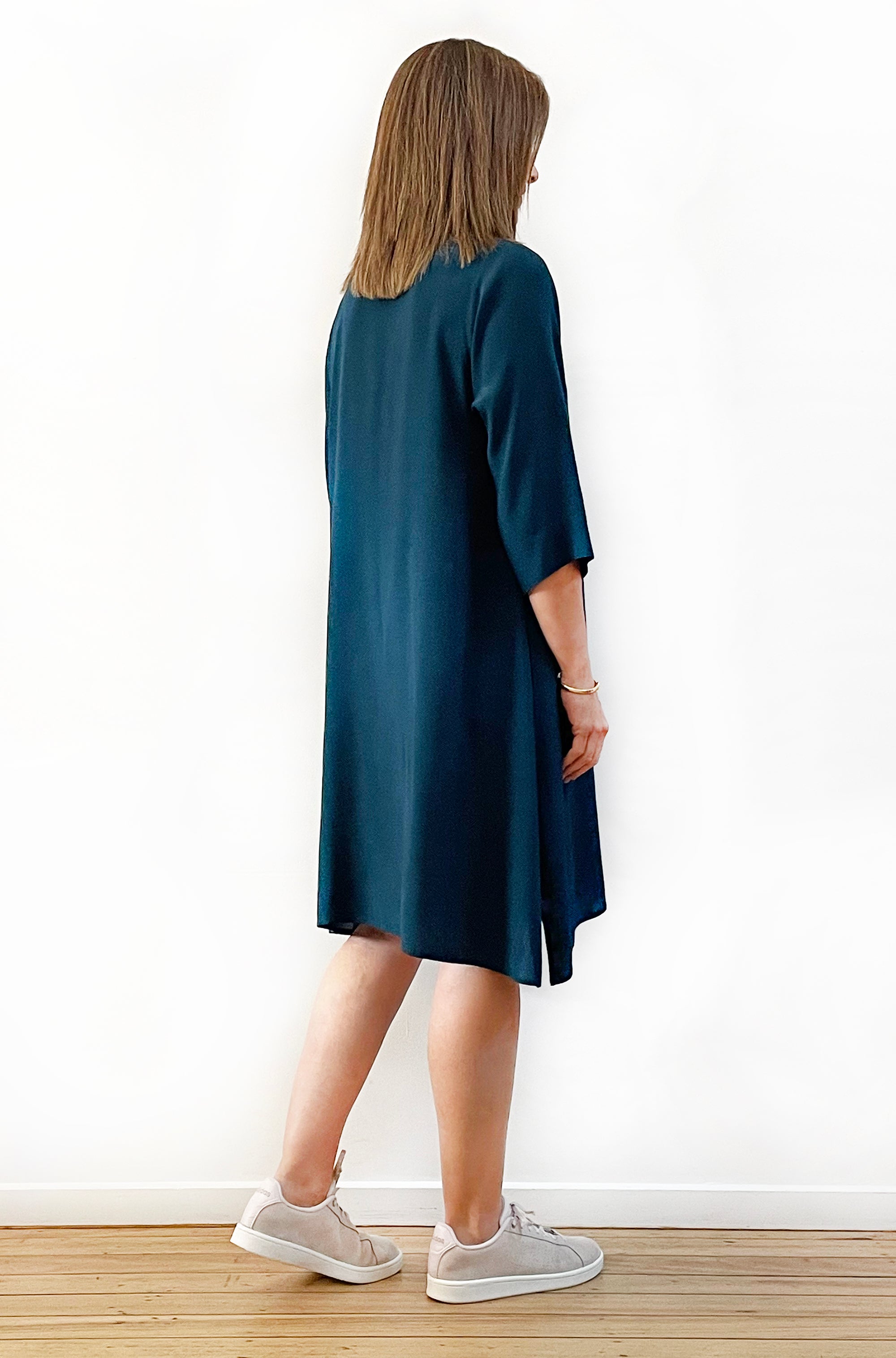 VISCOSE A-LINE SHIFT DRESS DEEP GREEN