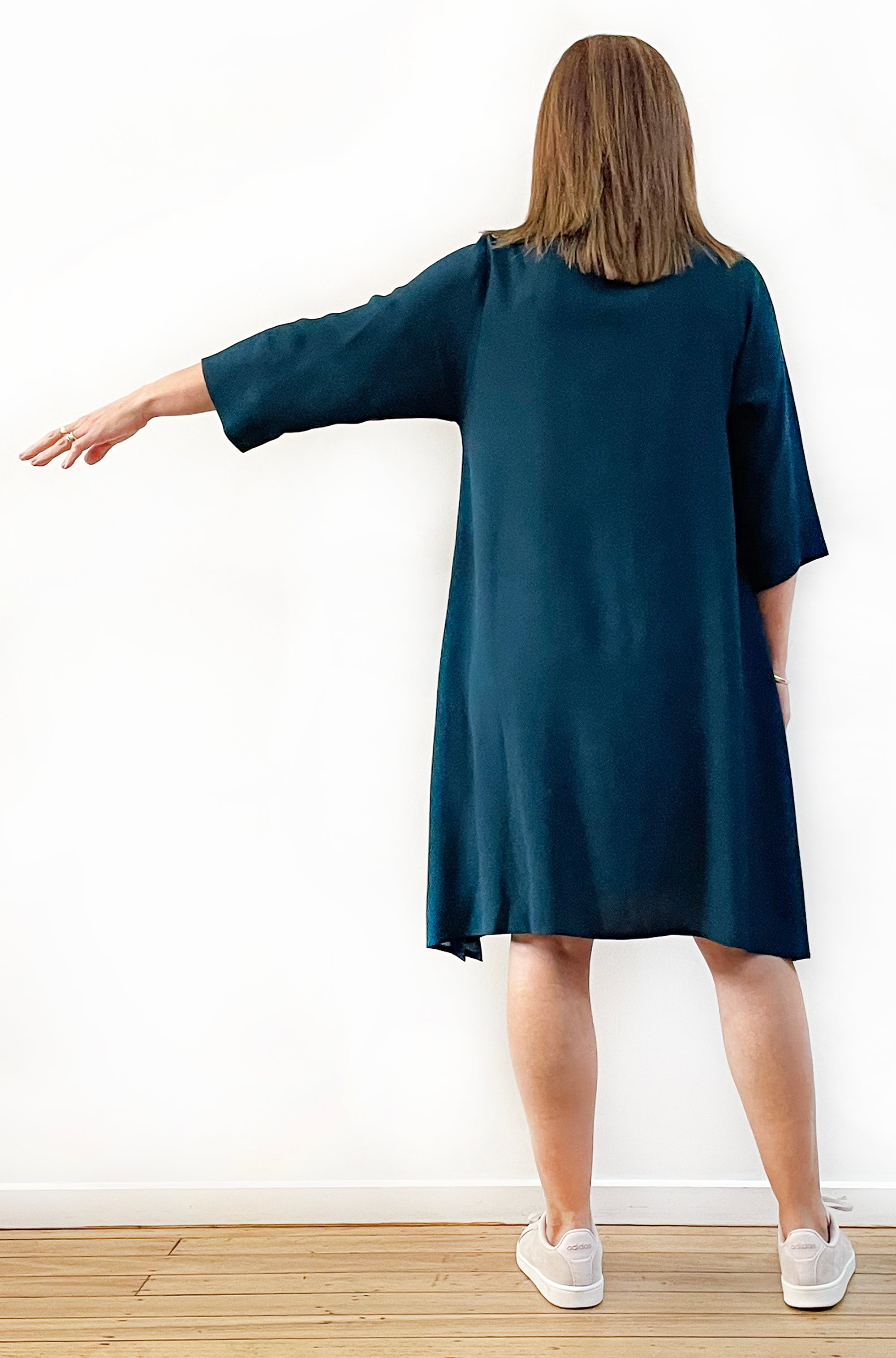 VISCOSE A-LINE SHIFT DRESS DEEP GREEN