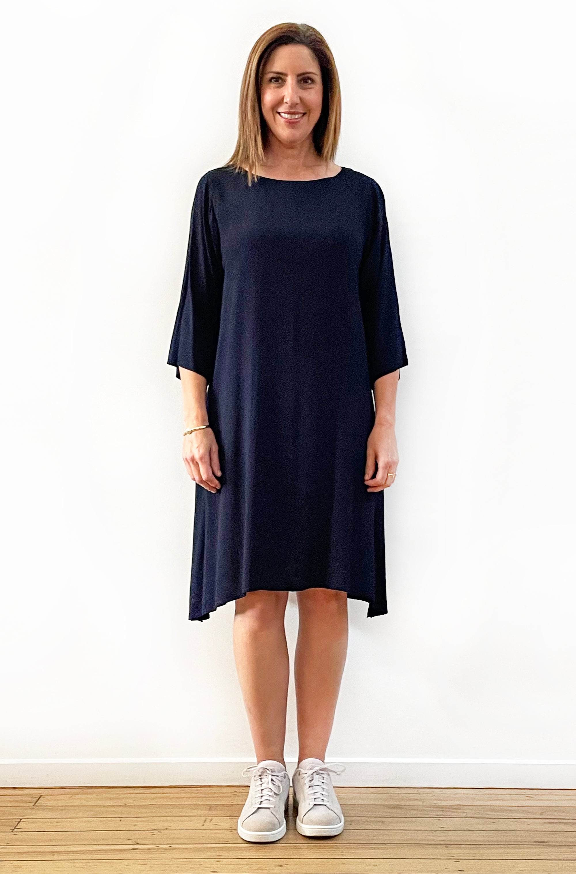 VISCOSE A-LINE SHIFT DRESS NAVY