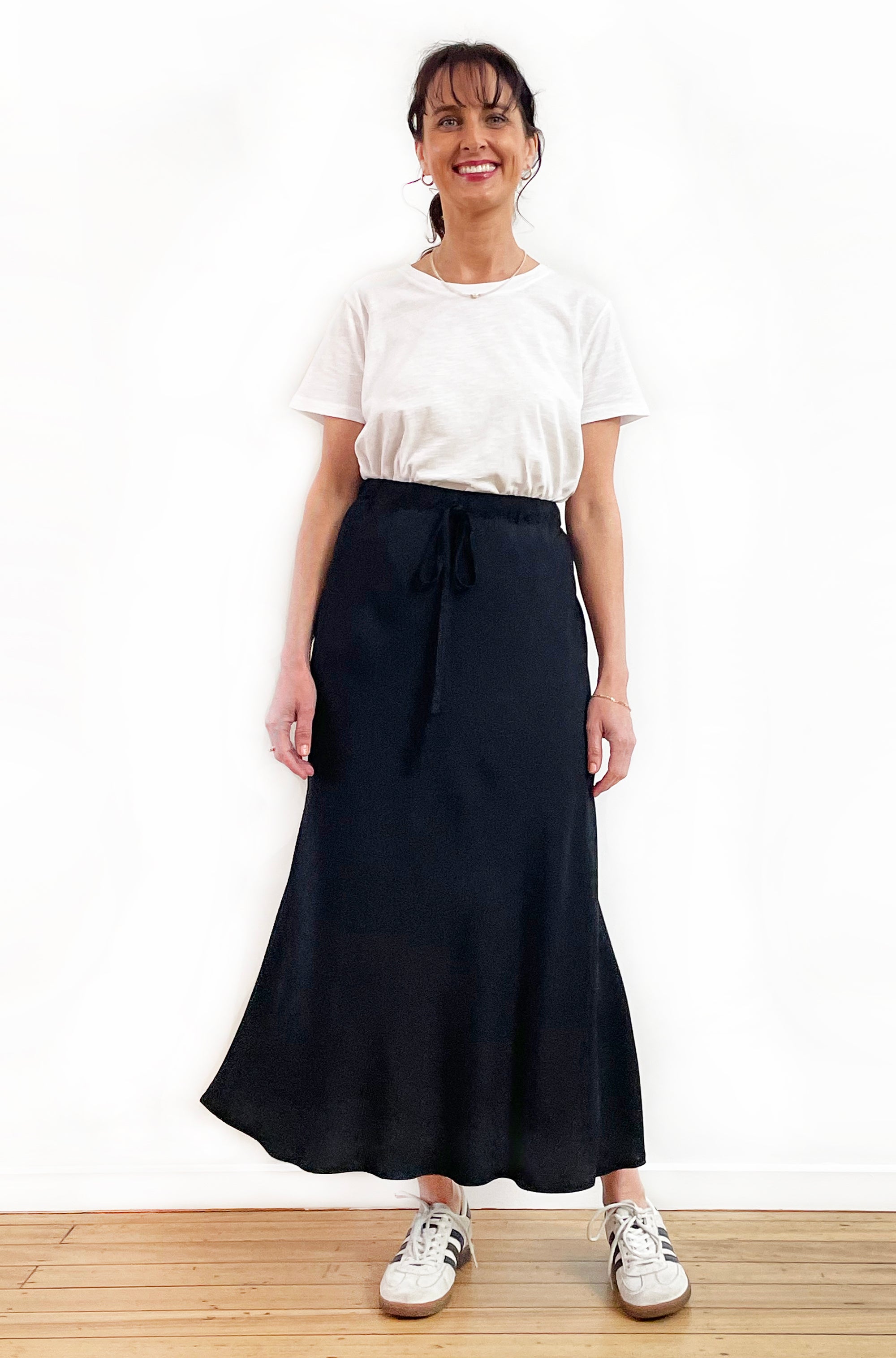 VISCOSE BIAS CUT MIDI SKIRT BLACK