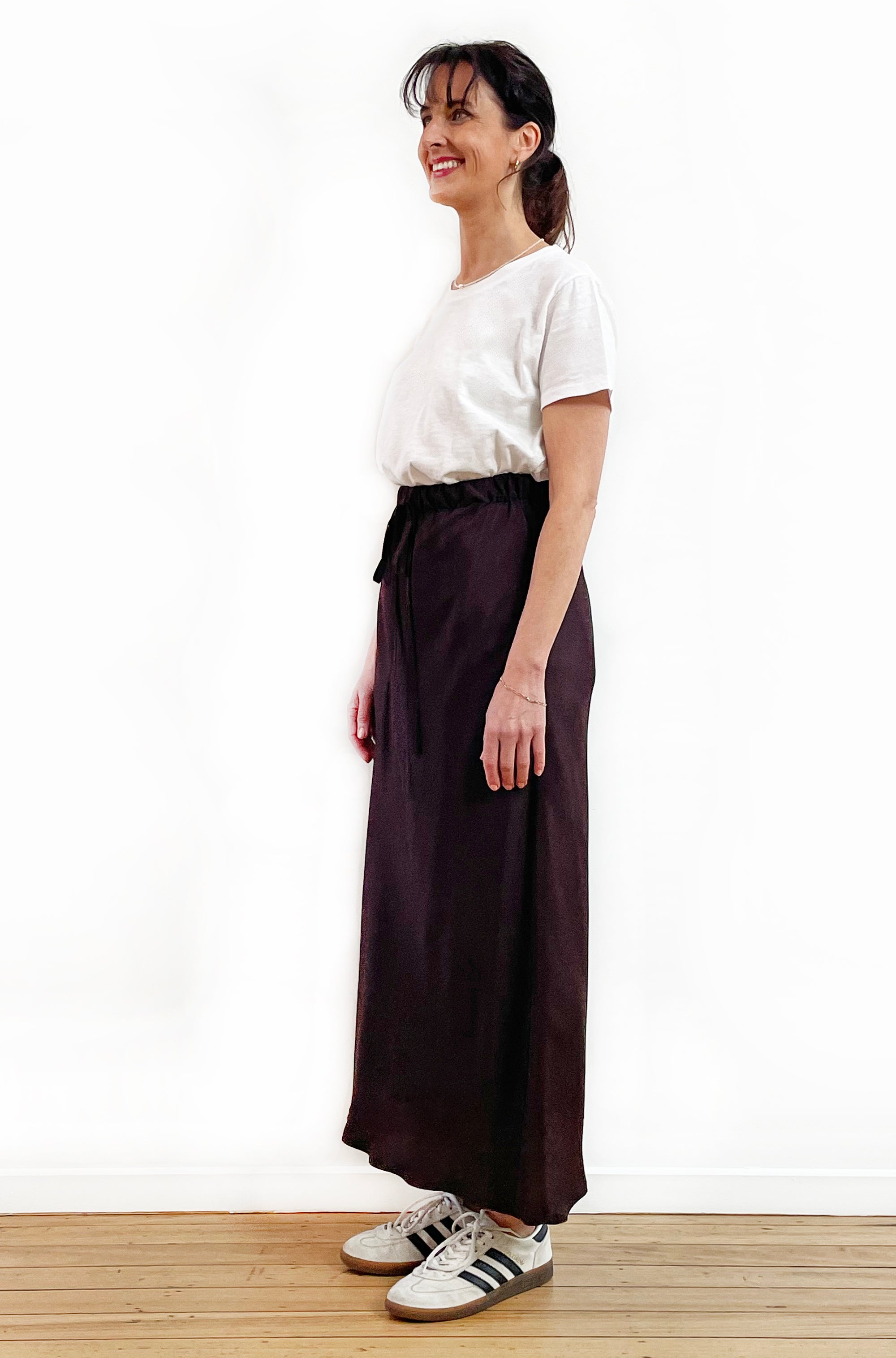 VISCOSE BIAS CUT MIDI SKIRT CHOCOLATE