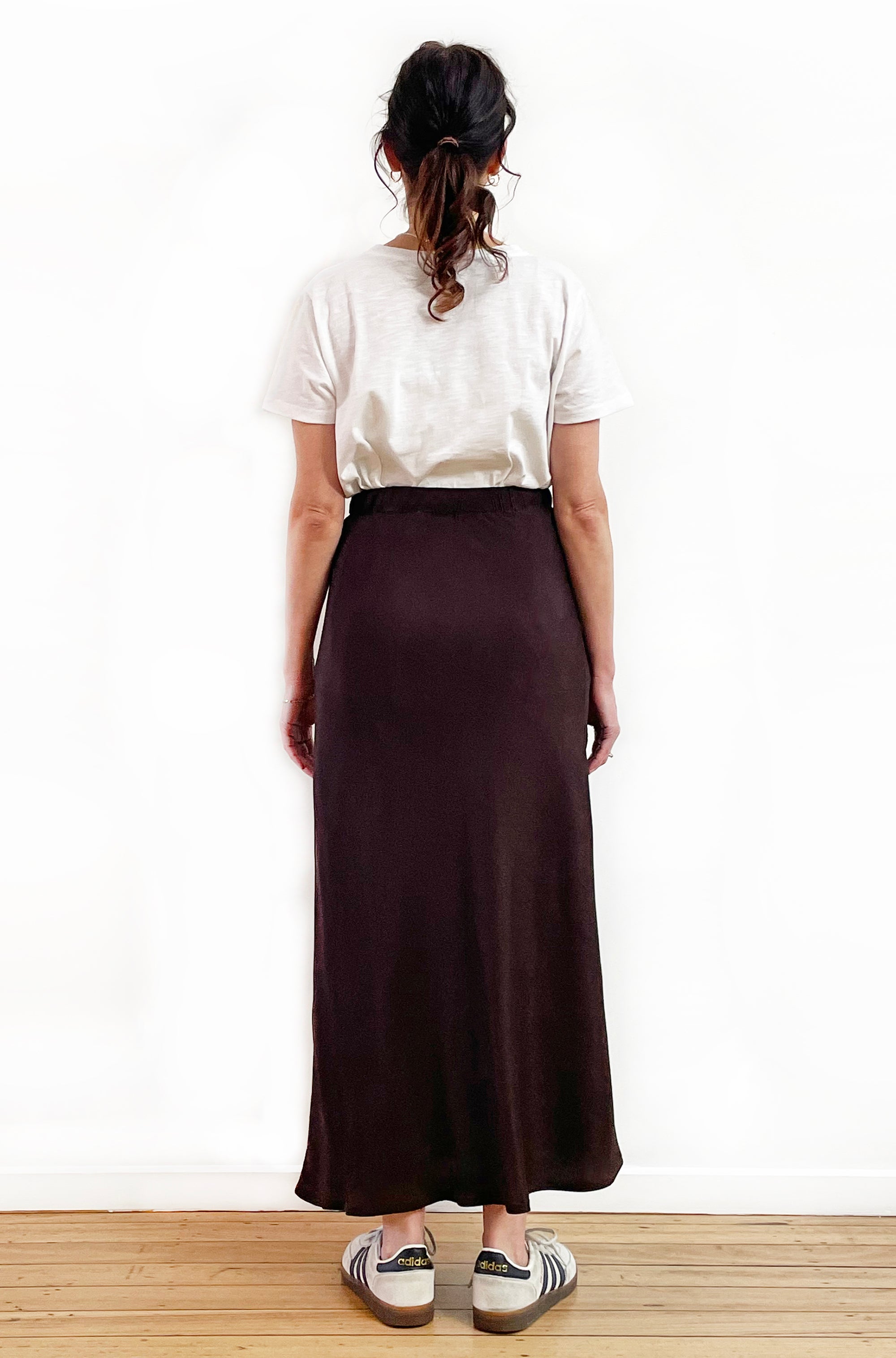 VISCOSE BIAS CUT MIDI SKIRT CHOCOLATE