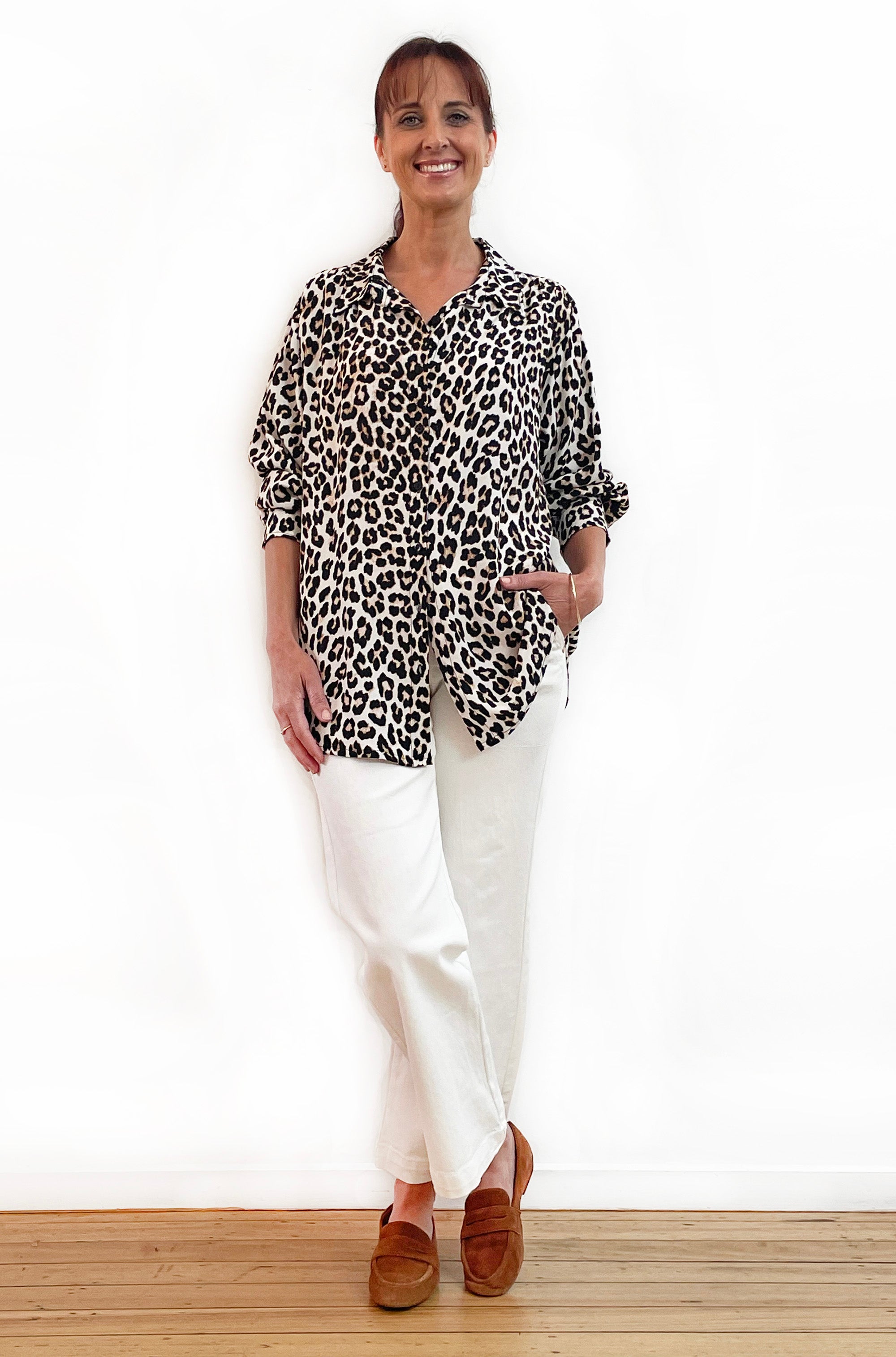 VISCOSE BUTTON THRU SHIRT LEOPARD