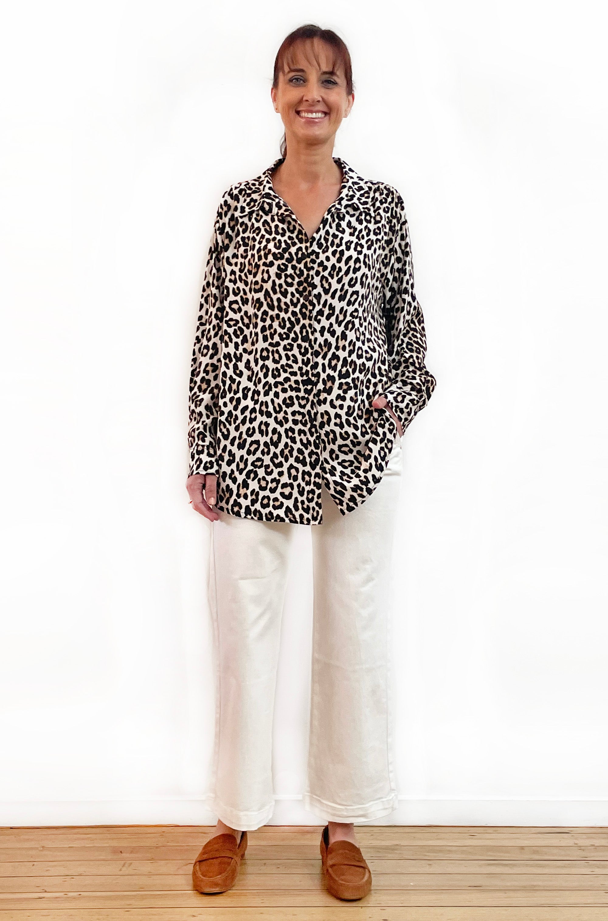 VISCOSE BUTTON THRU SHIRT LEOPARD