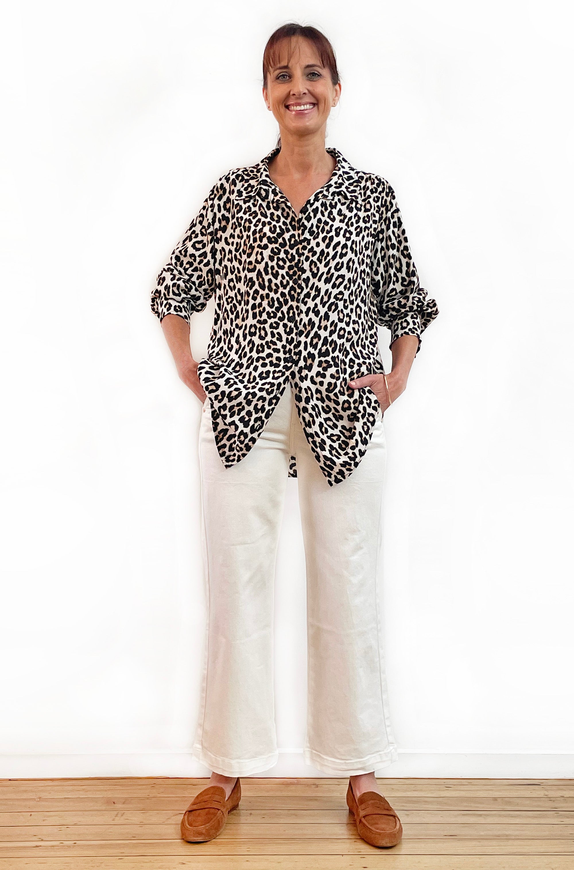 VISCOSE BUTTON THRU SHIRT LEOPARD
