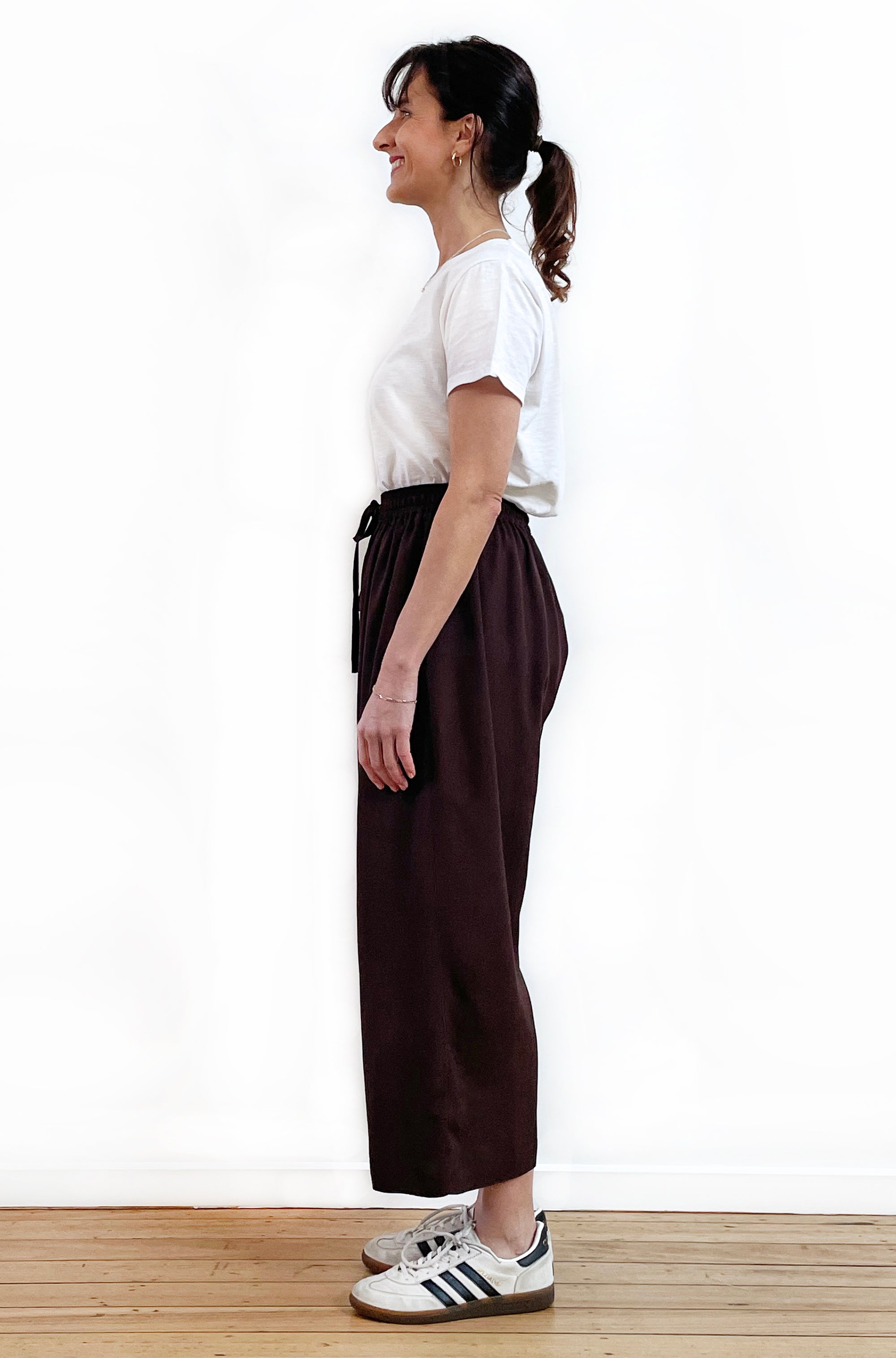 VISCOSE CROPPED WIDE LEG PANT CHOCOLATE