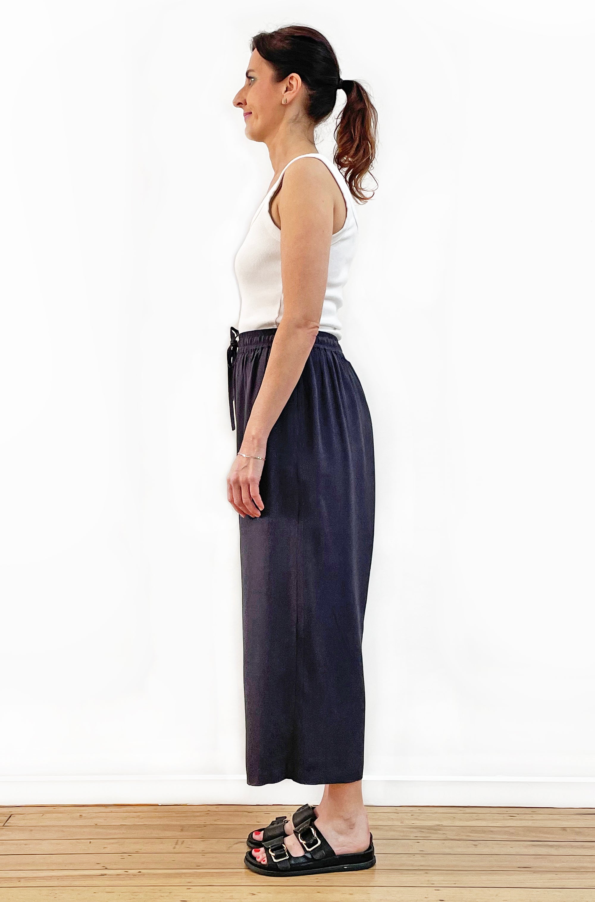 VISCOSE CROPPED WIDE LEG PANT LEAD GREY