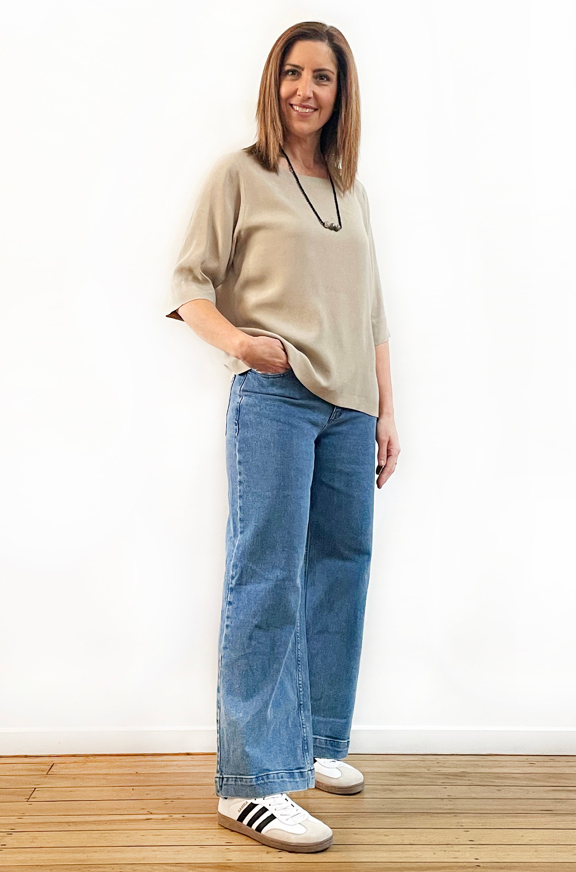 VISCOSE FITTED SLEEVE TOP STONE