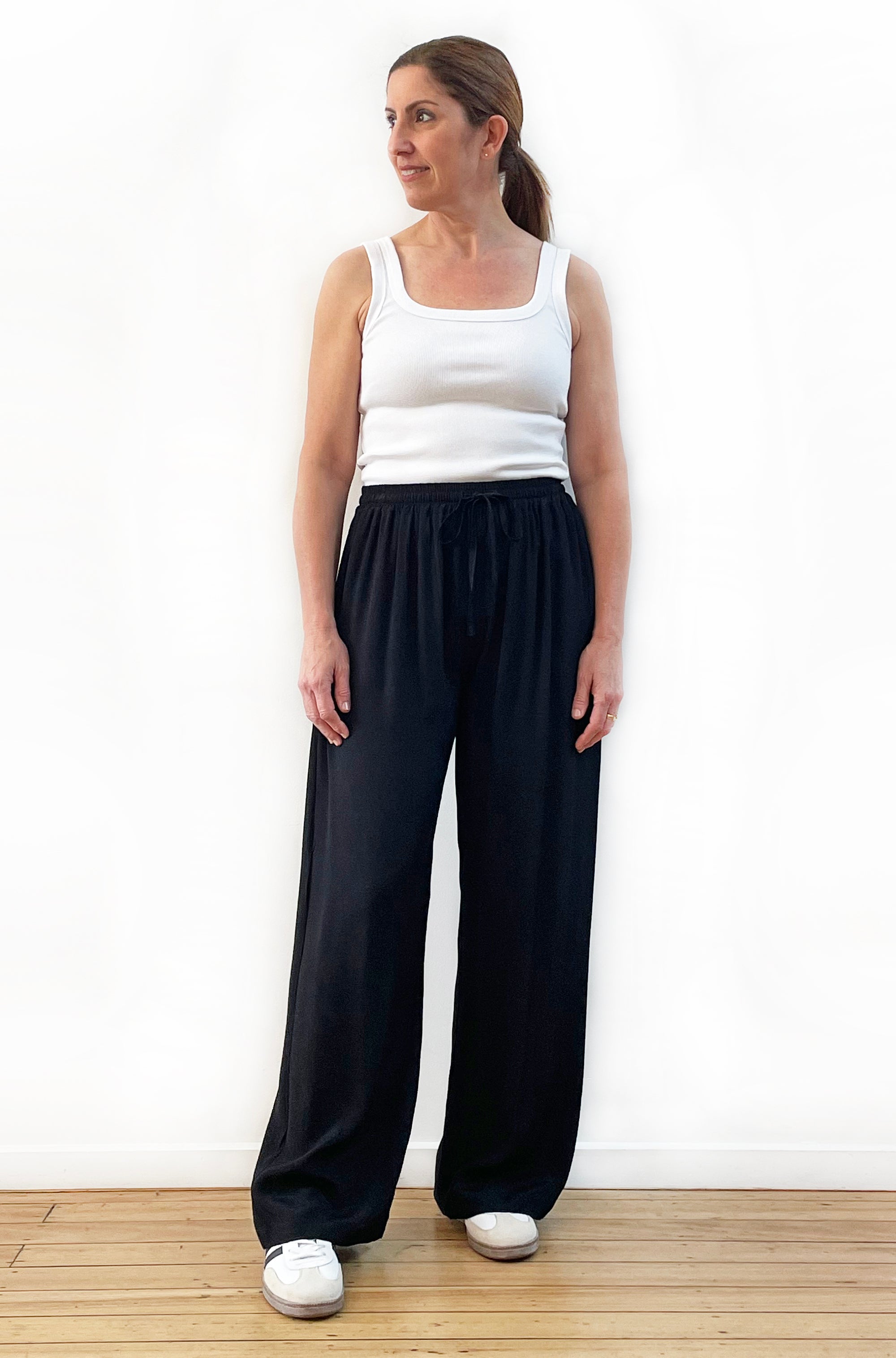 VISCOSE FULL LENGTH WIDE LEG PANT BLACK