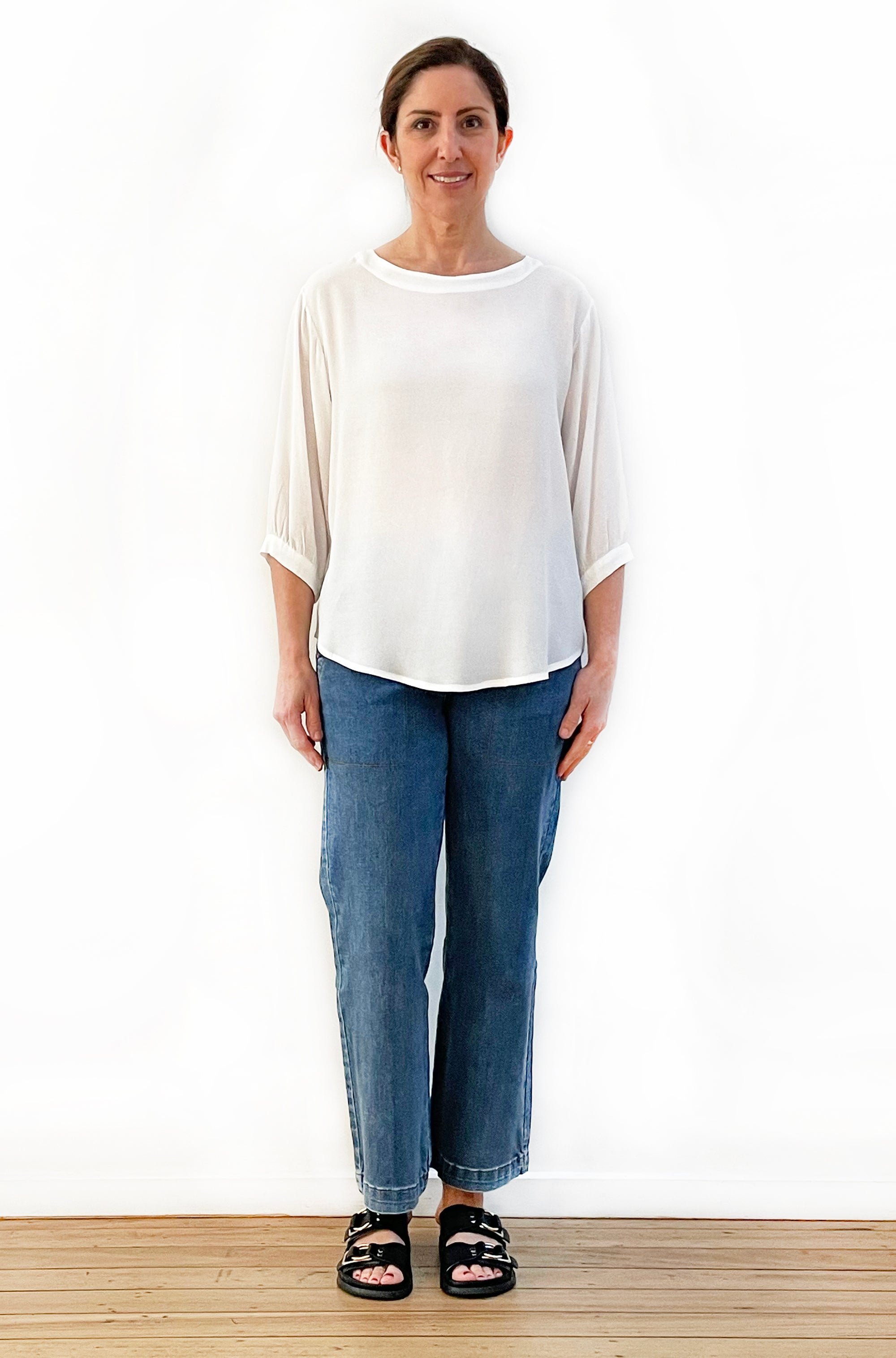 VISCOSE GATHERED SLEEVE TOP IVORY