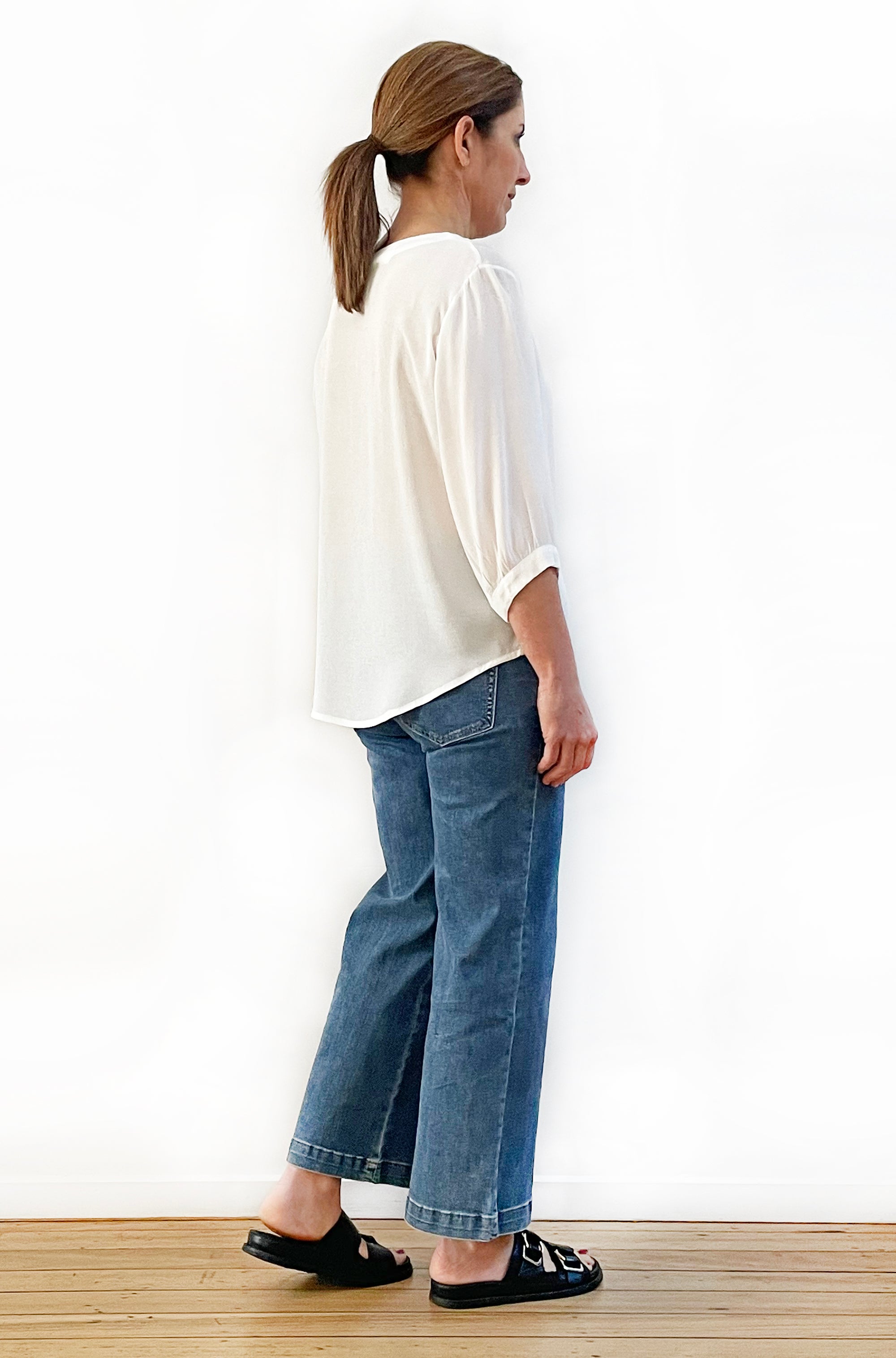 VISCOSE GATHERED SLEEVE TOP IVORY
