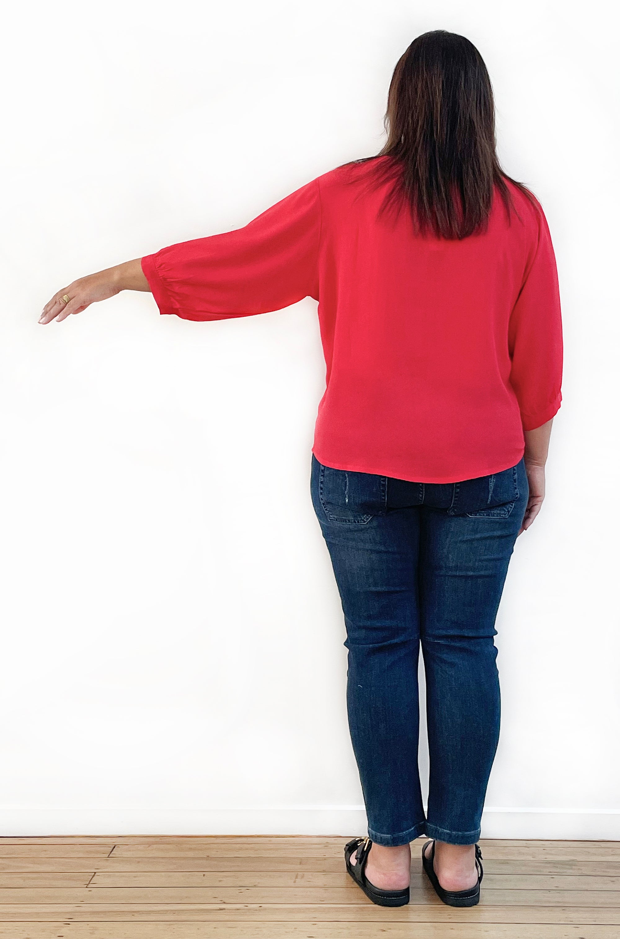 VISCOSE GATHERED SLEEVE TOP POPPY RED