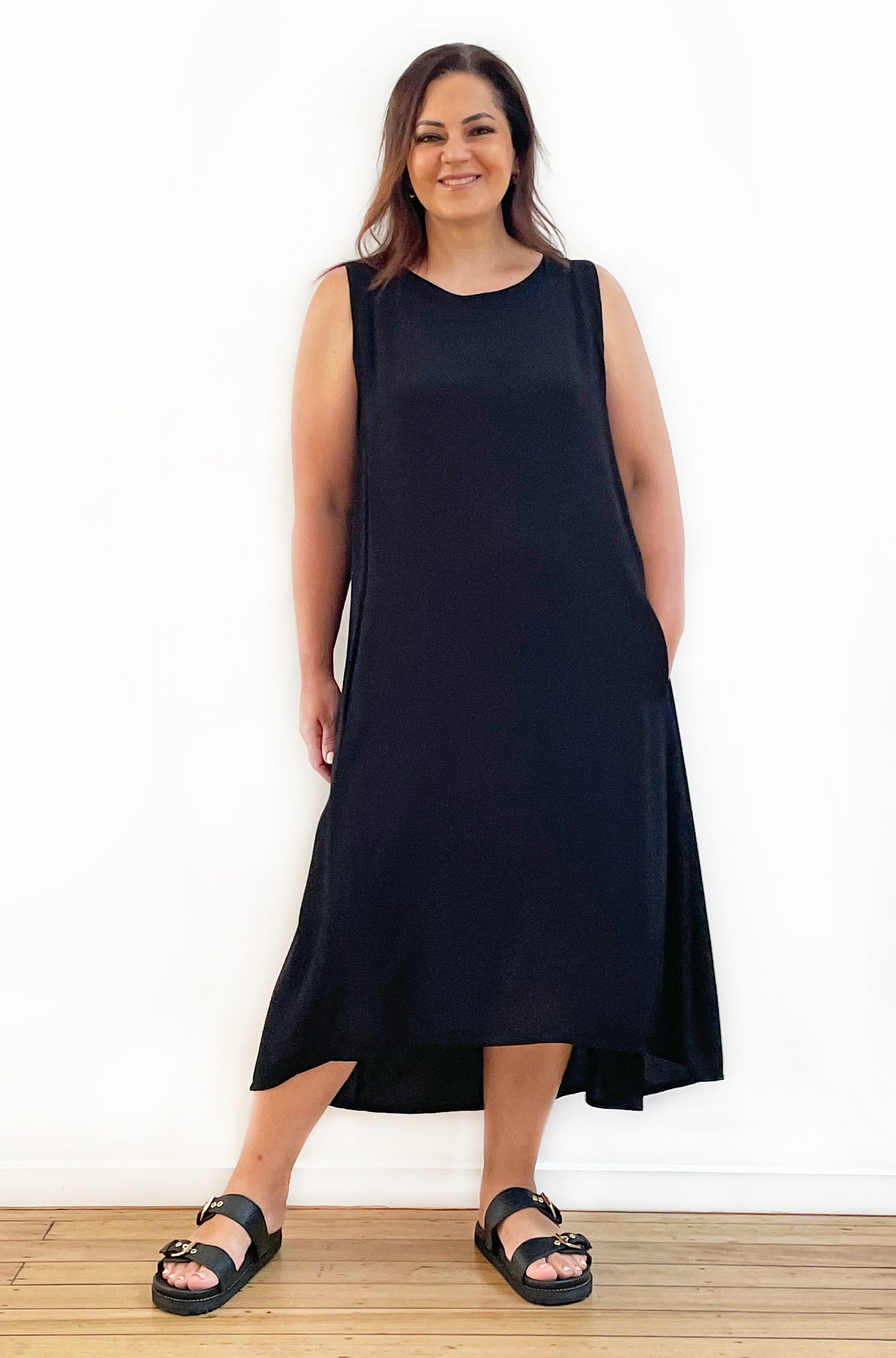 VISCOSE HI LO TANK DRESS BLACK