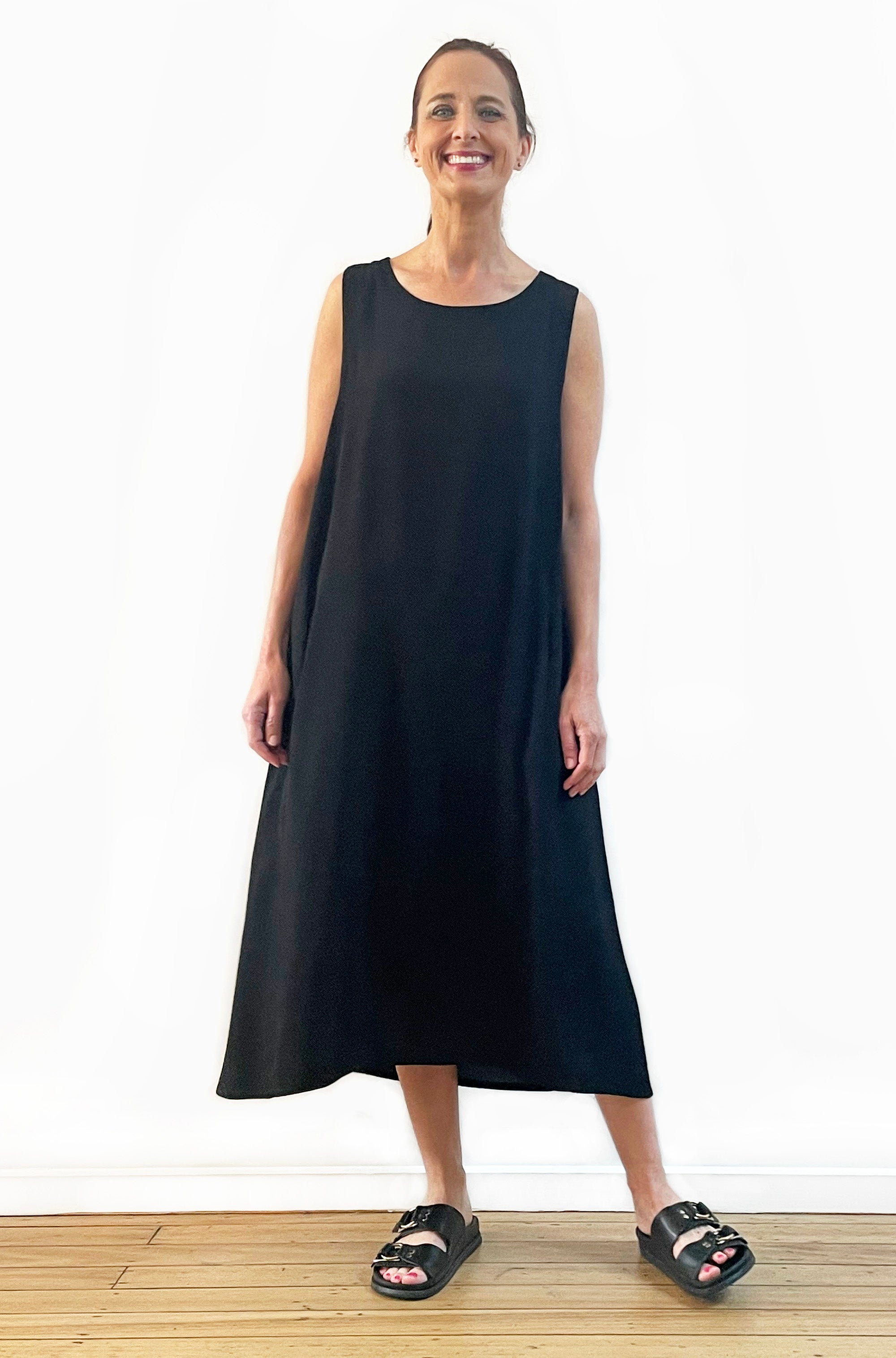 VISCOSE HI LO TANK DRESS BLACK