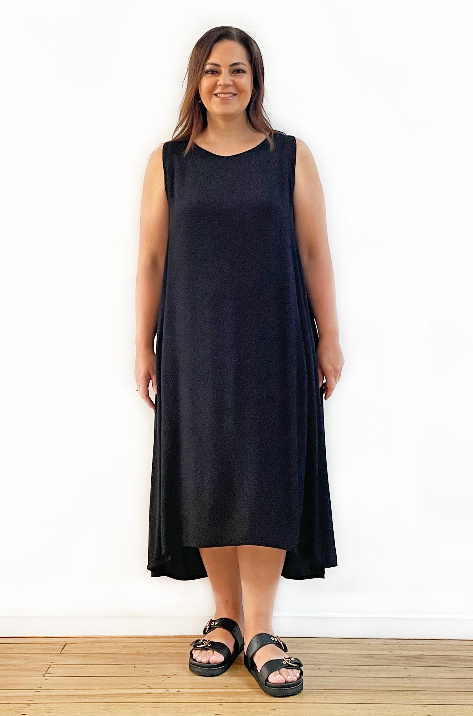 VISCOSE HI LO TANK DRESS BLACK