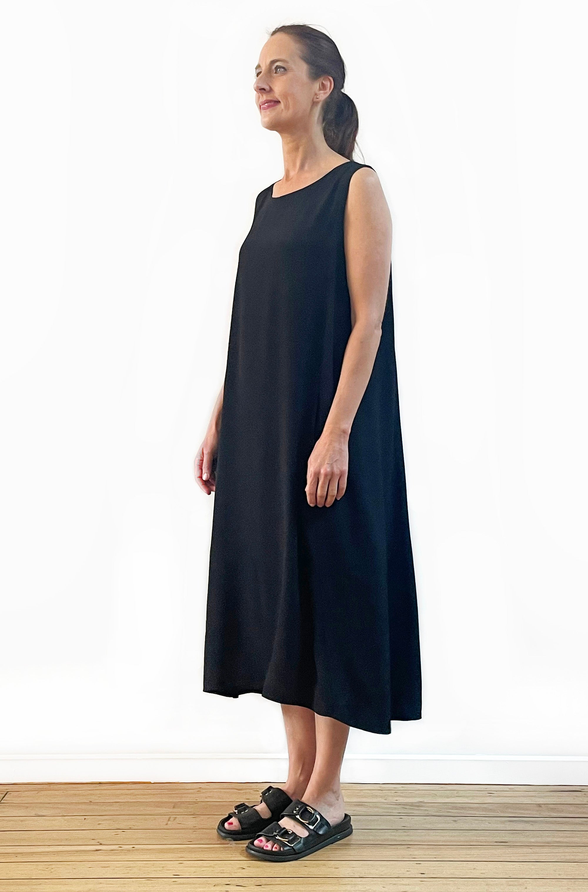 VISCOSE HI LO TANK DRESS BLACK