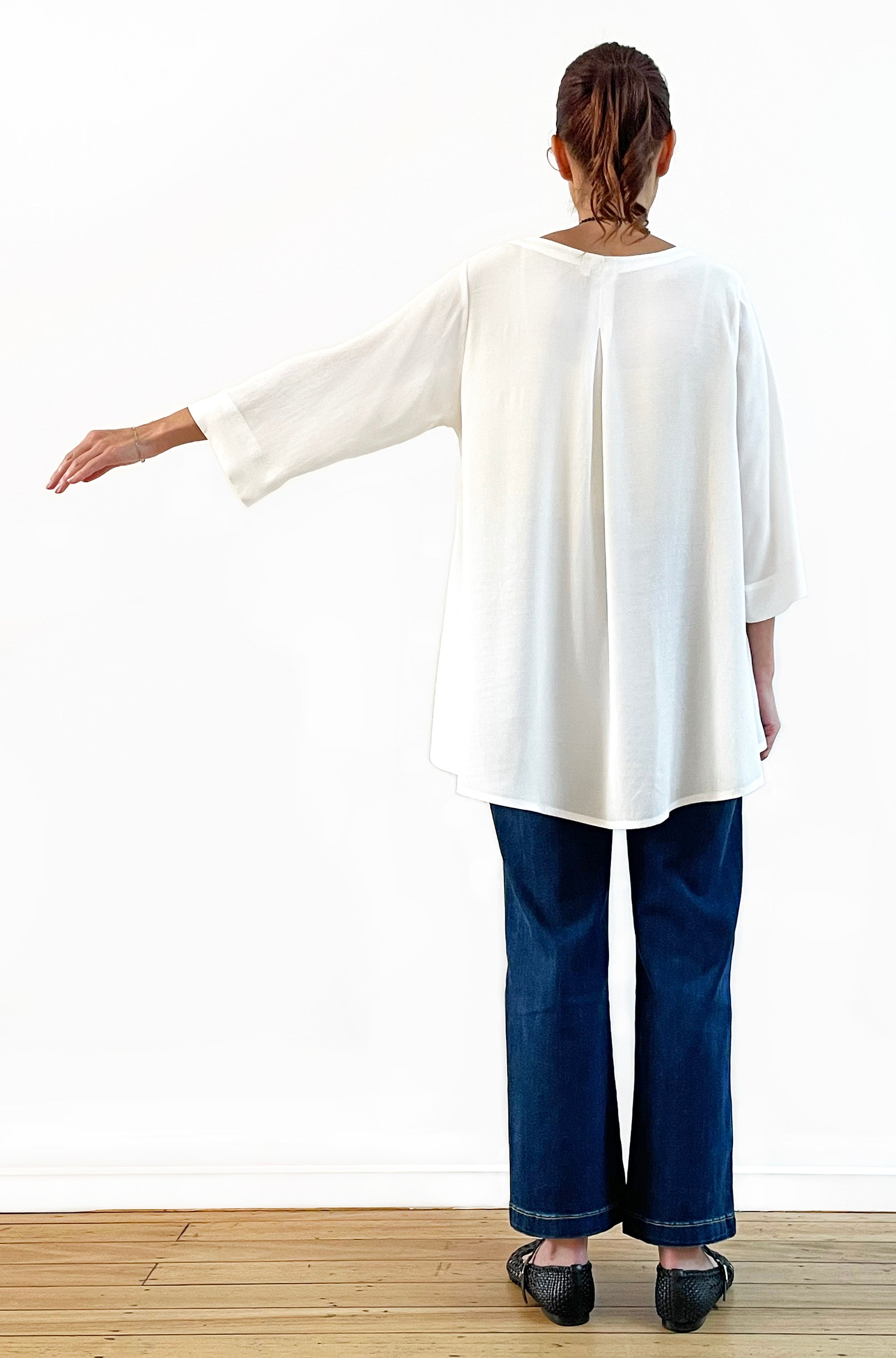 VISCOSE 3/4 SLEEVE HI LO TOP IVORY