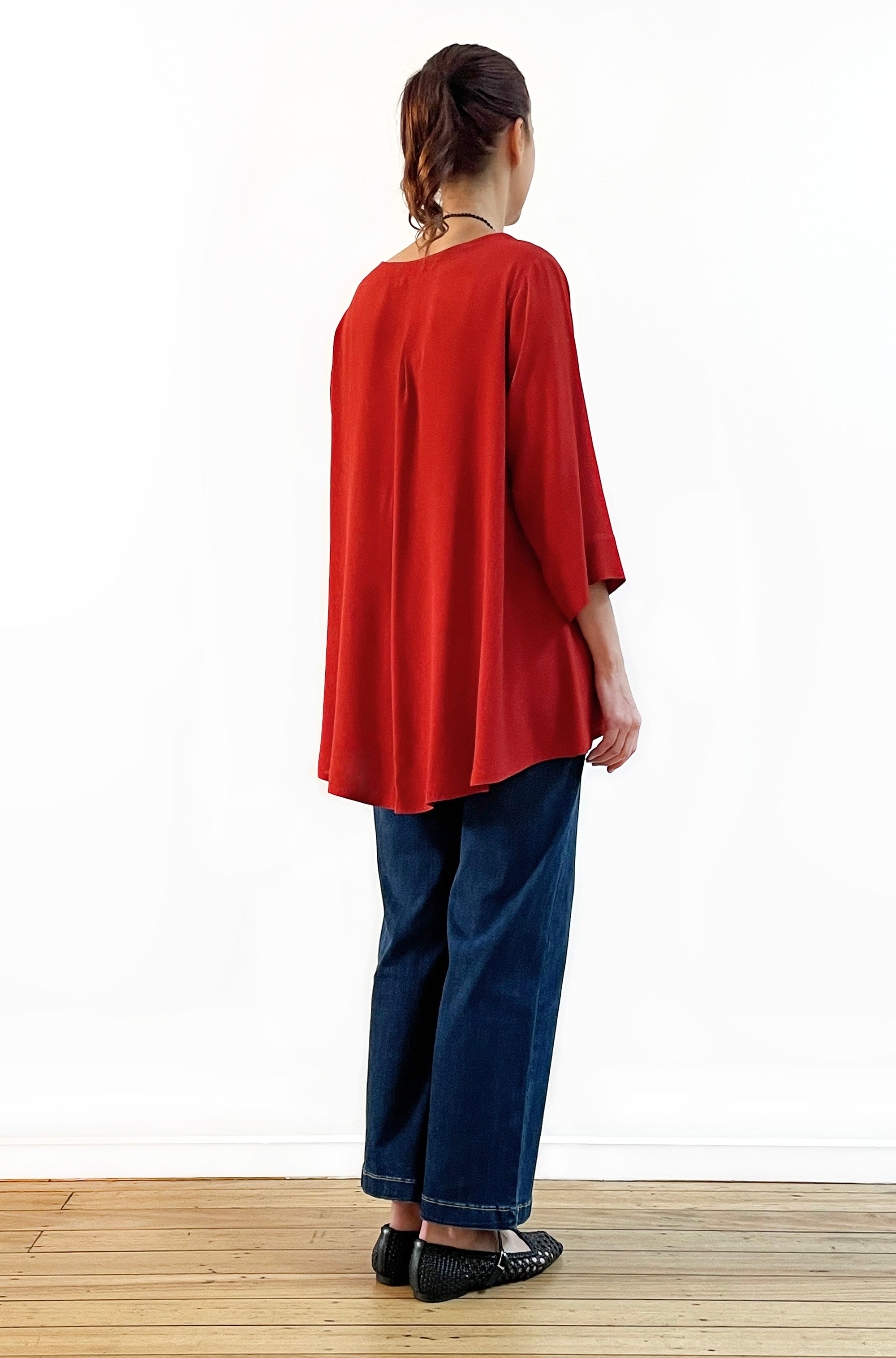 VISCOSE 3/4 SLEEVE HI LO TOP PAPRIKA