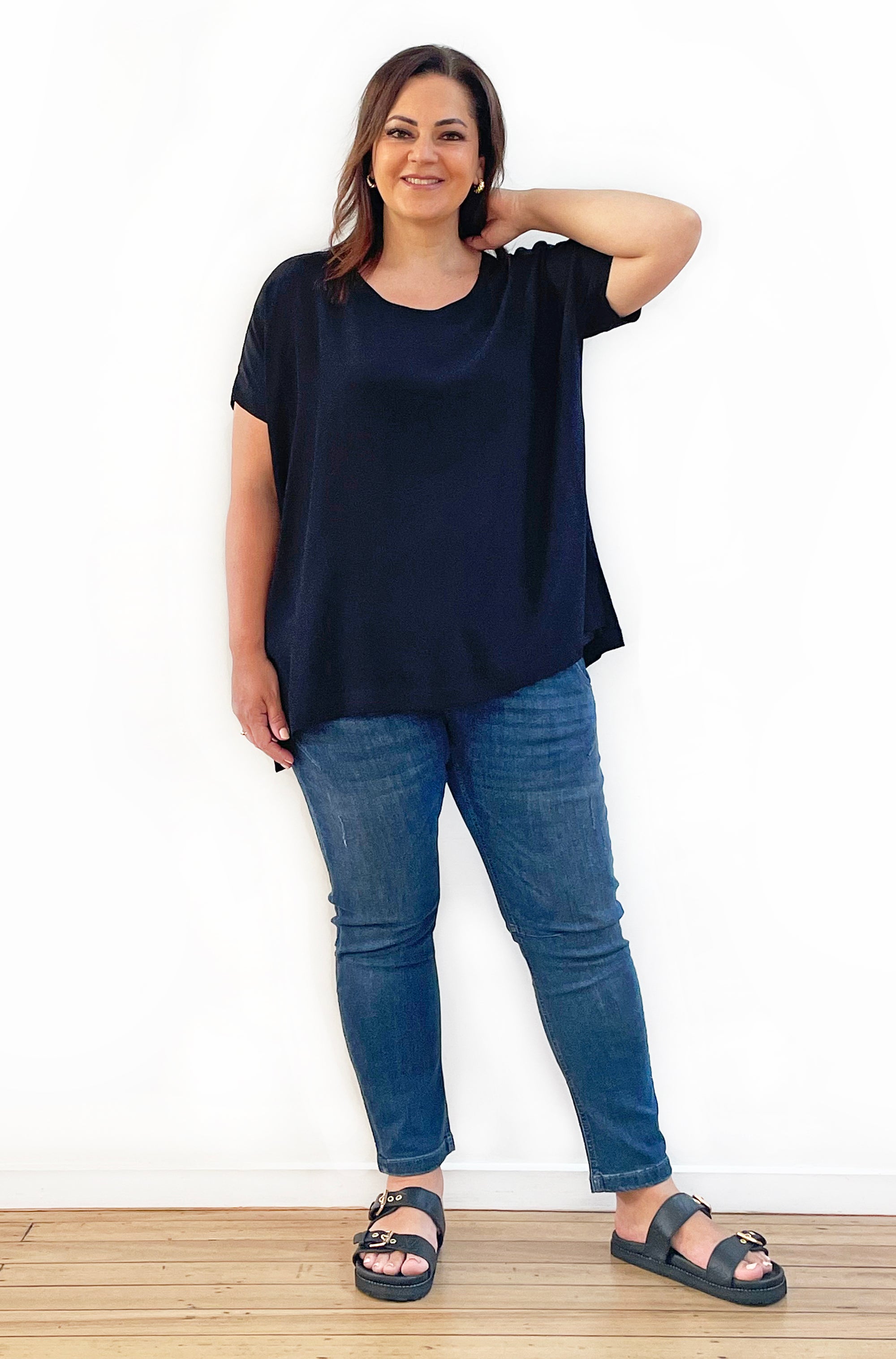 VISCOSE WOVEN TEE TOP BLACK