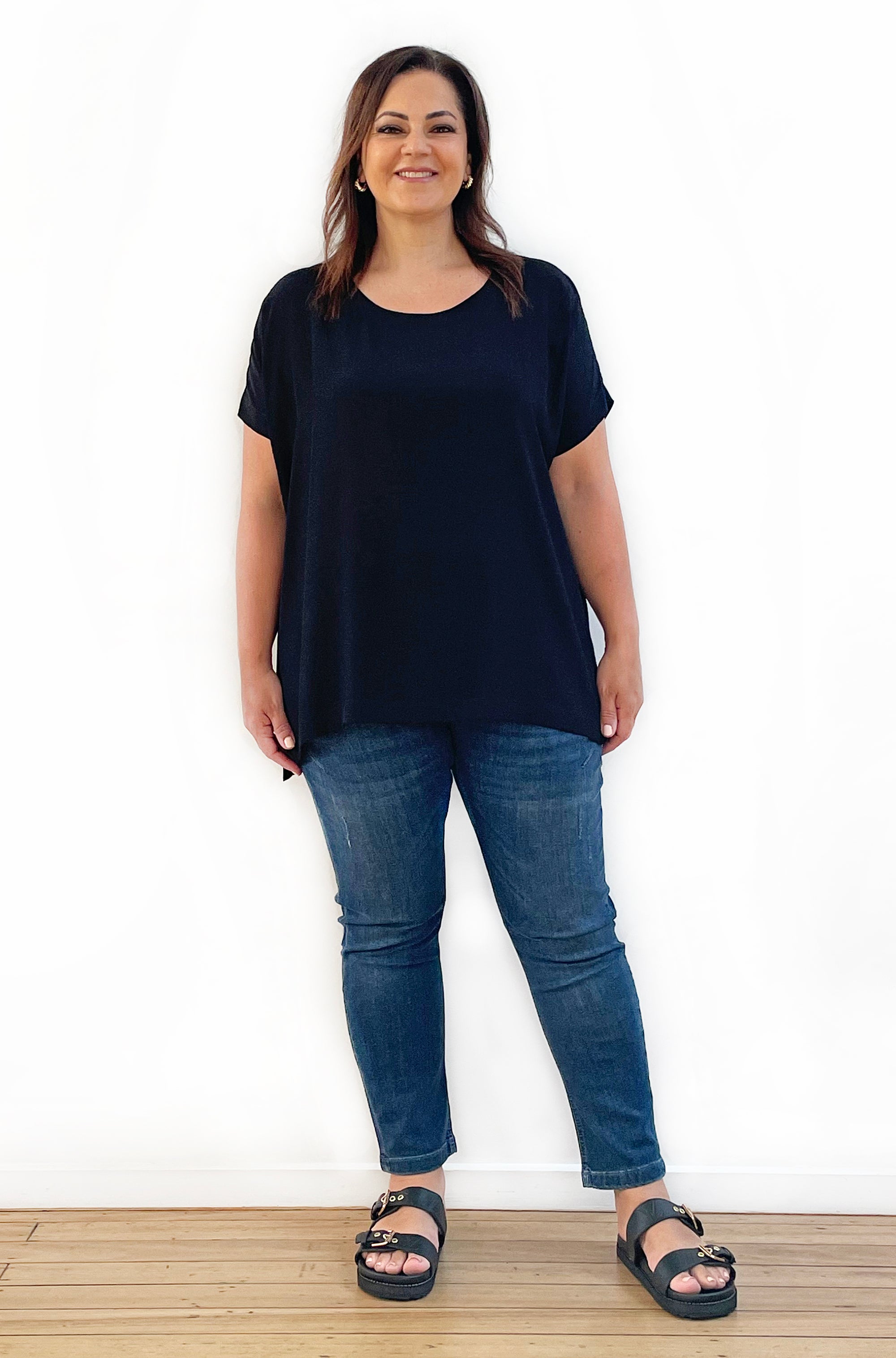 VISCOSE WOVEN TEE TOP BLACK