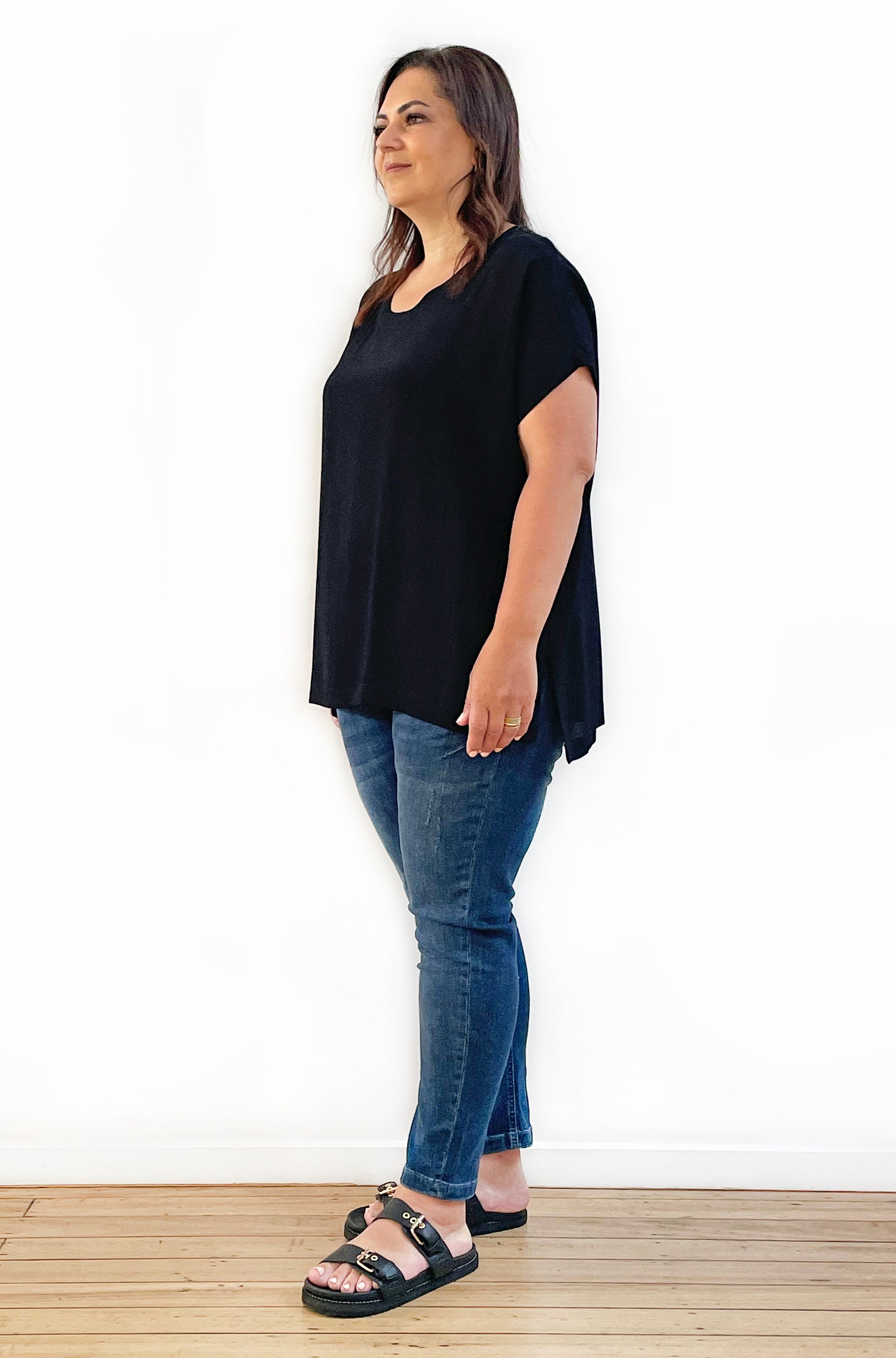 VISCOSE WOVEN TEE TOP BLACK