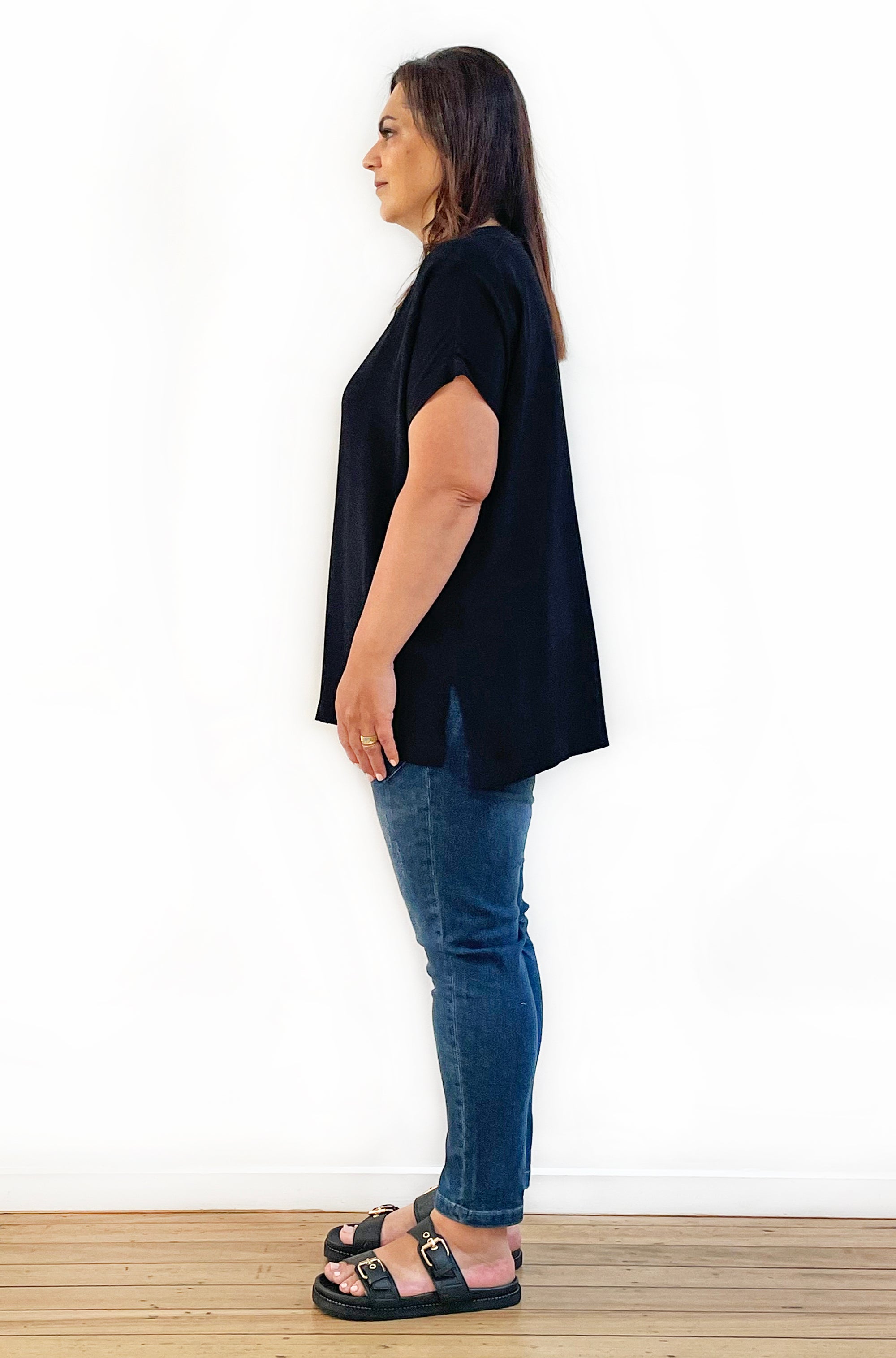 VISCOSE WOVEN TEE TOP BLACK
