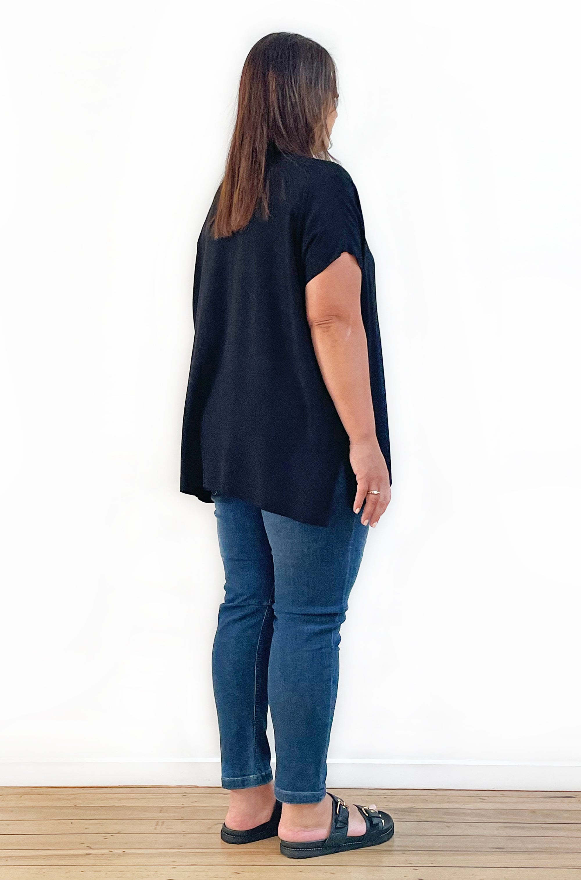 VISCOSE WOVEN TEE TOP BLACK