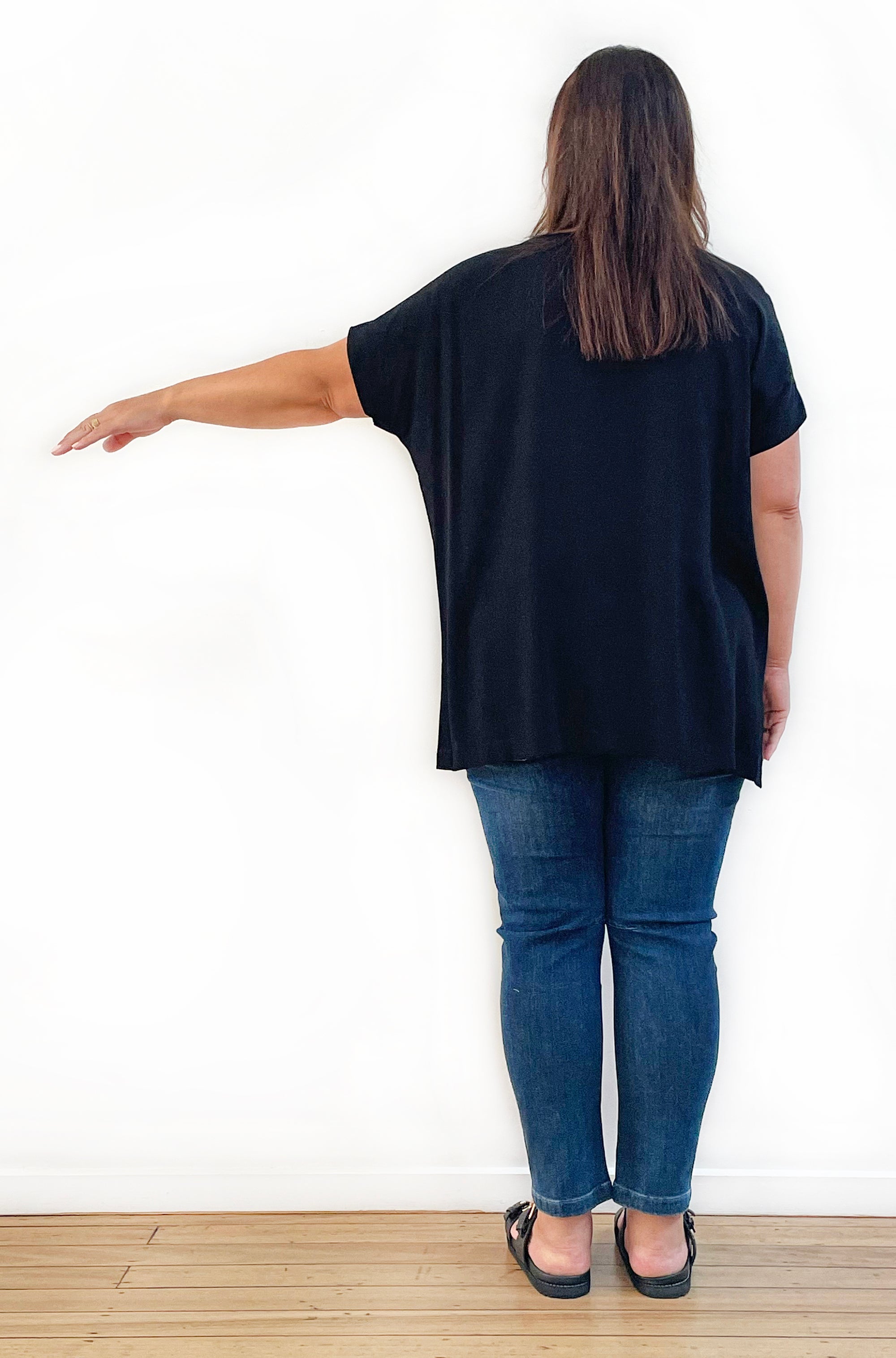 VISCOSE WOVEN TEE TOP BLACK