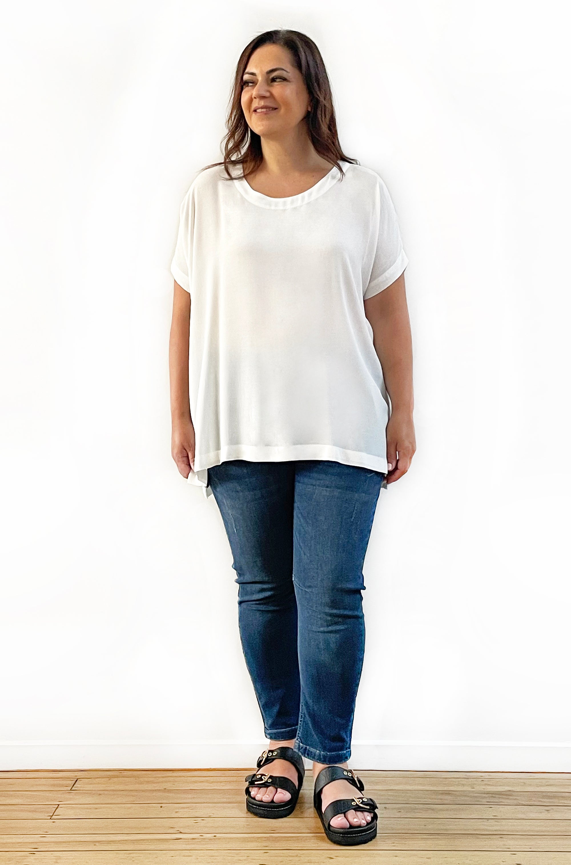 VISCOSE WOVEN TEE TOP IVORY