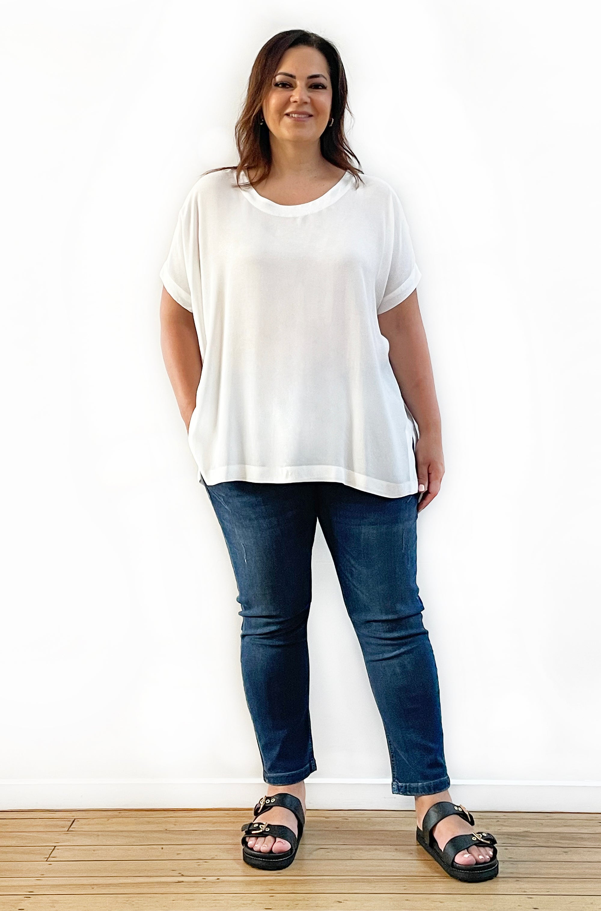 VISCOSE WOVEN TEE TOP IVORY
