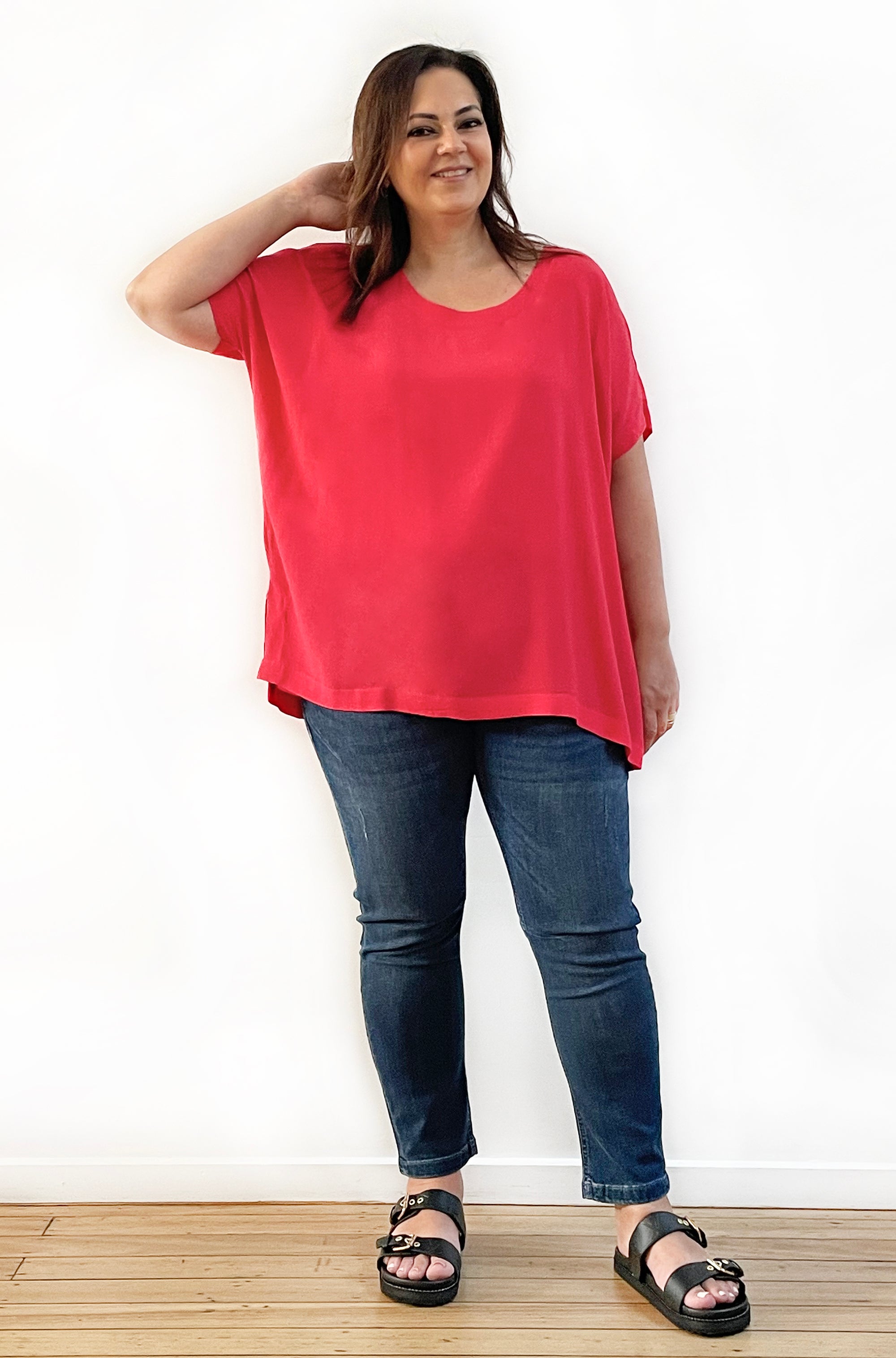 VISCOSE WOVEN TEE TOP POPPY RED