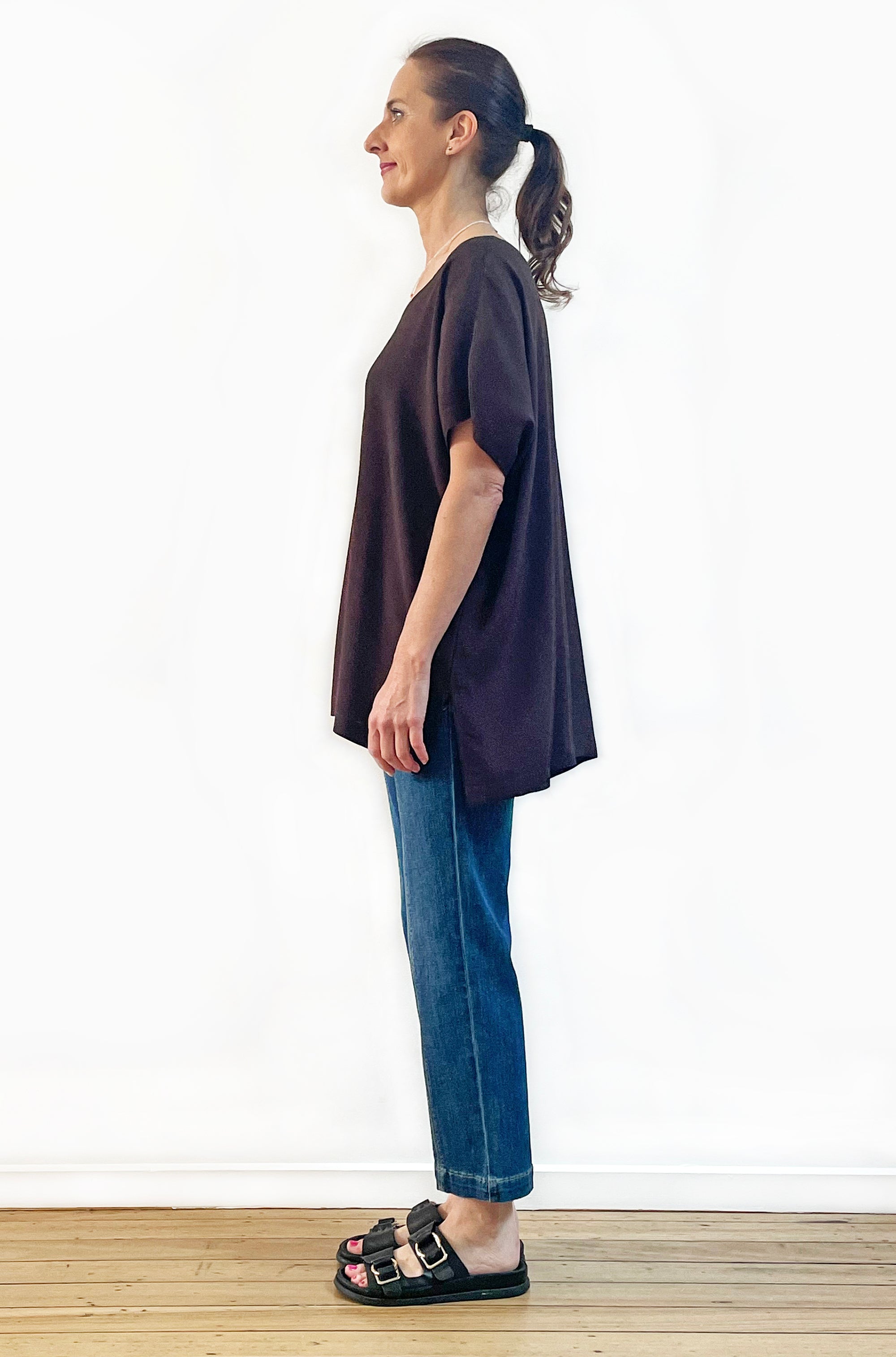 VISCOSE WOVEN TEE TOP CHOCOLATE