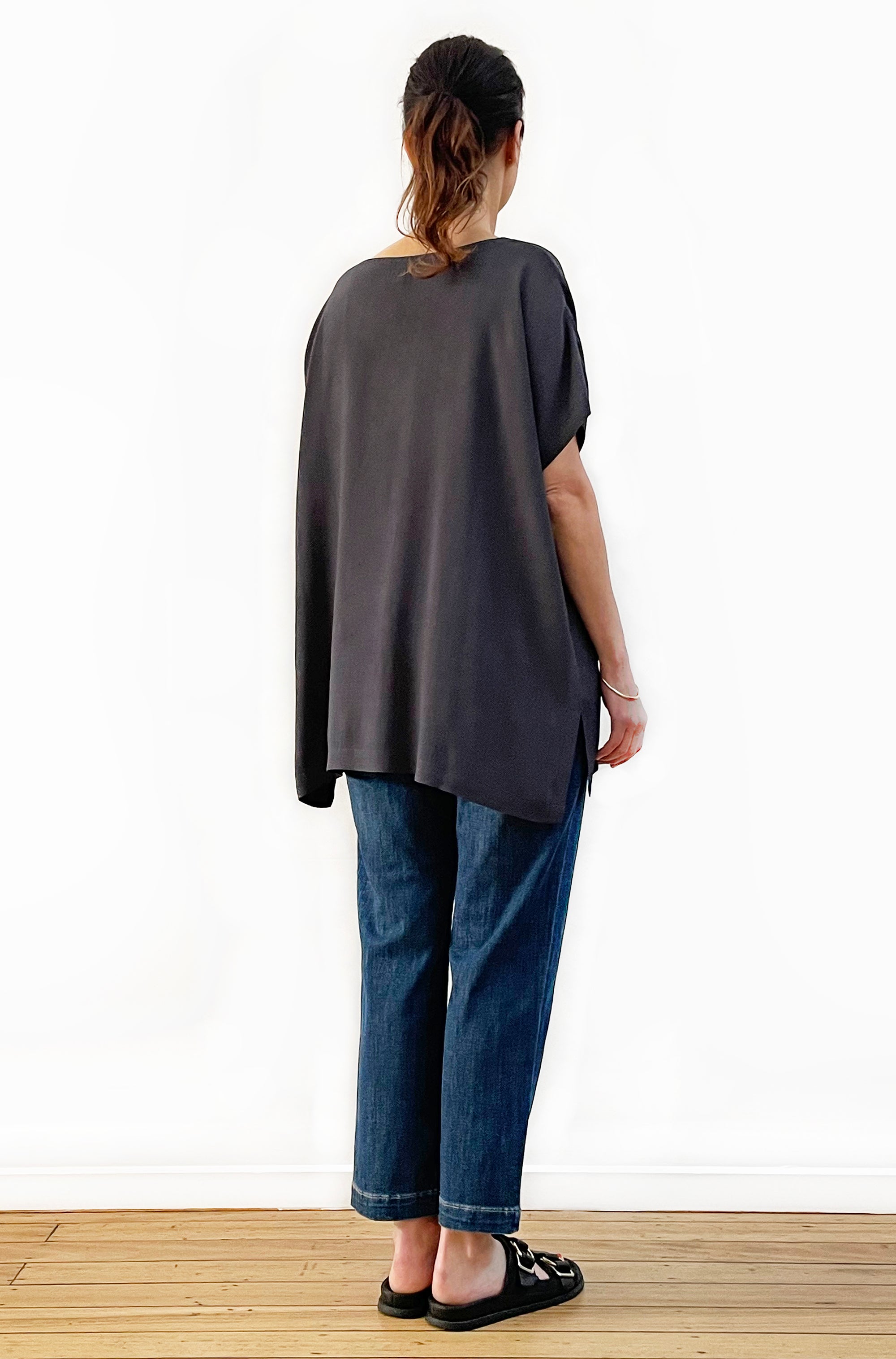 VISCOSE WOVEN TEE TOP LEAD GREY