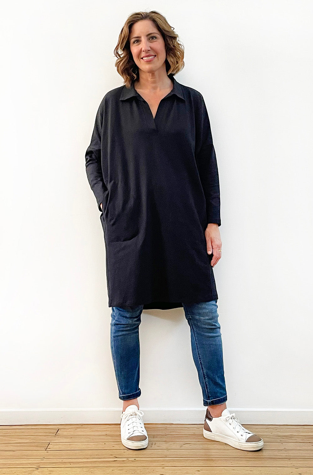 BAMBOO/ORGANIC COTTON COLLARED DRESS BLACK