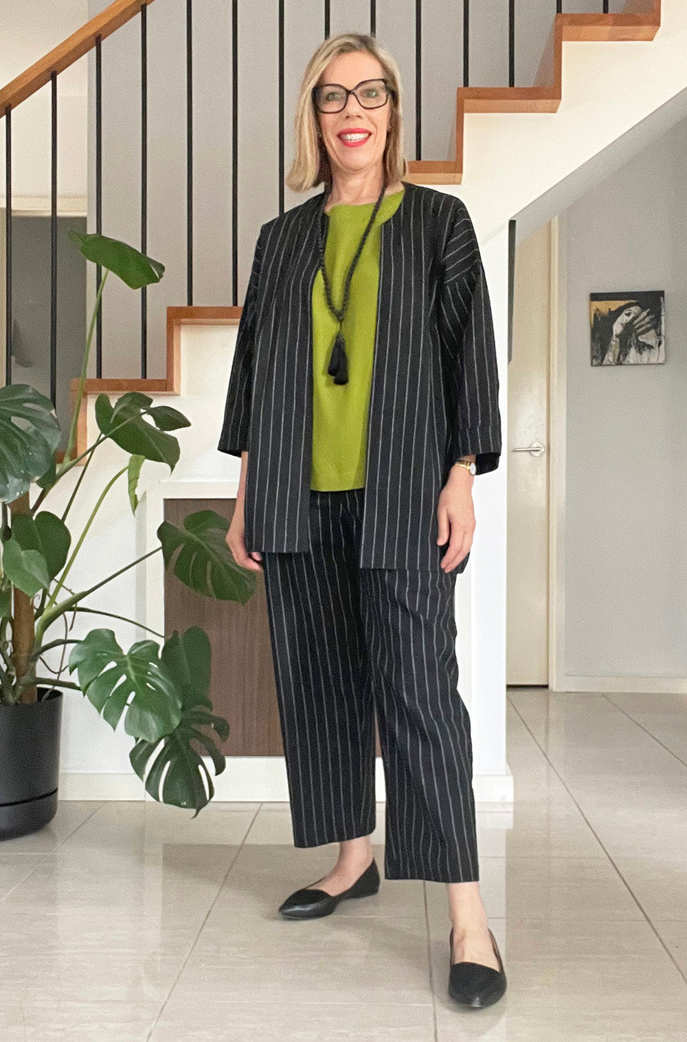 COTTON EASY JACKET BLACK PINSTRIPE